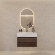 32" Walnut Double Drawer Floating Bathroom Vanity with Sintered Stone Top - VanityWhite Carrara