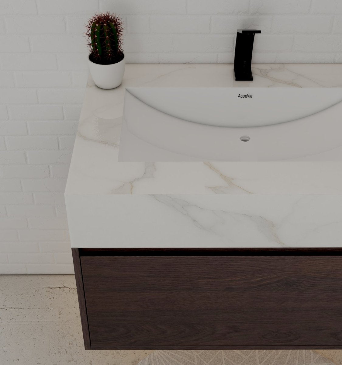 32" Walnut Single Sink Floating Bathroom Vanity with Sintered Stone Top - VanityCalacatta Gold NeoNova Decor
