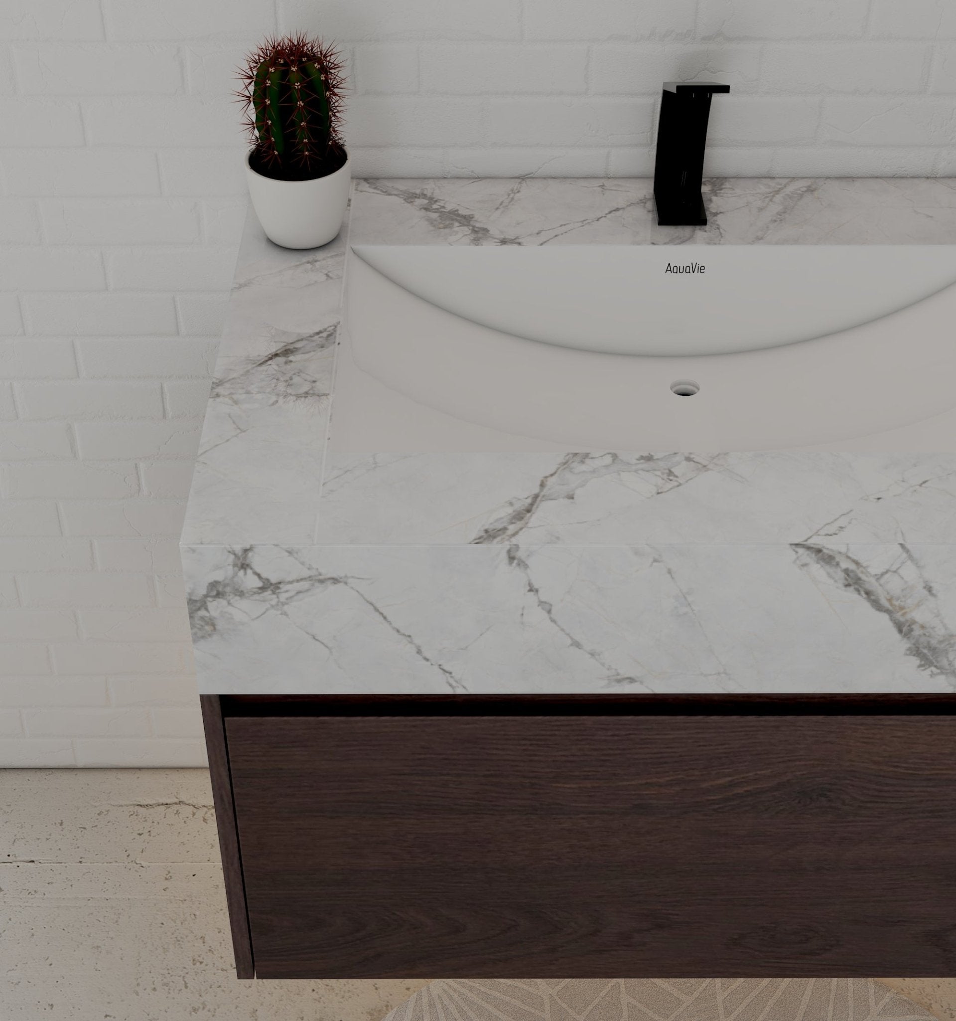 32" Walnut Single Sink Floating Bathroom Vanity with Sintered Stone Top - VanityIce Grey