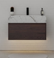 32" Walnut Single Sink Floating Bathroom Vanity with Sintered Stone Top - VanityIce Grey NeoNova Decor
