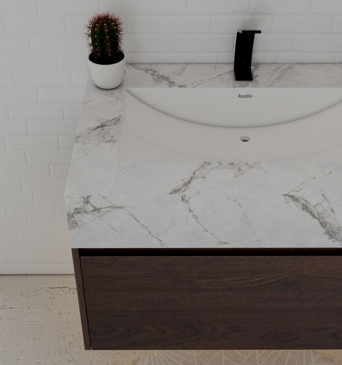 32" Walnut Single Sink Floating Bathroom Vanity with Sintered Stone Top - VanityIce Grey NeoNova Decor