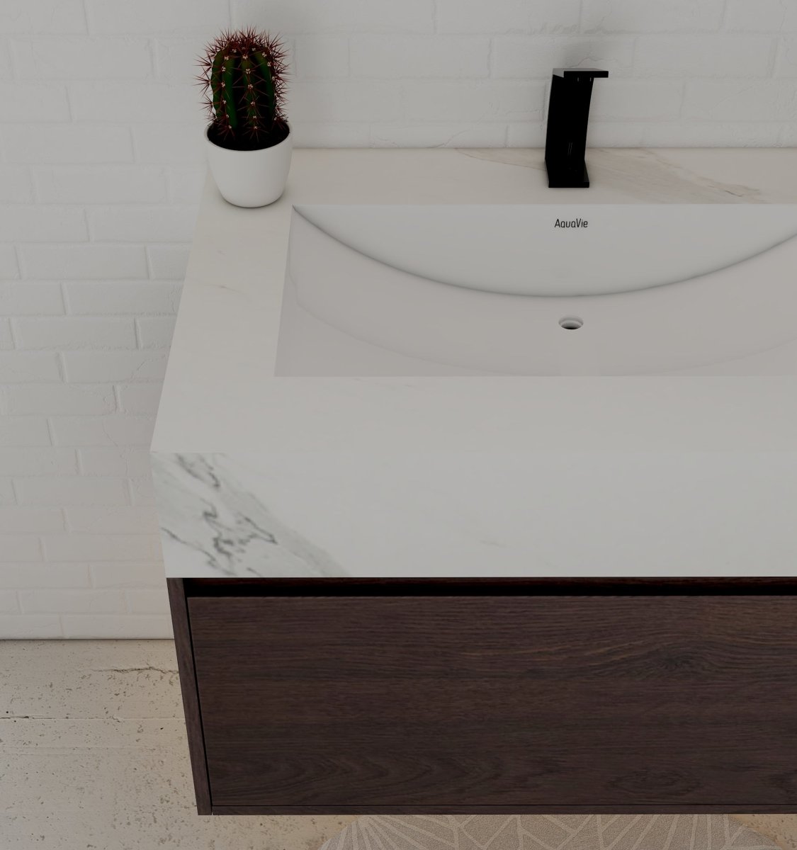 32" Walnut Single Sink Floating Bathroom Vanity with Sintered Stone Top - VanityWhite Carrara NeoNova Decor