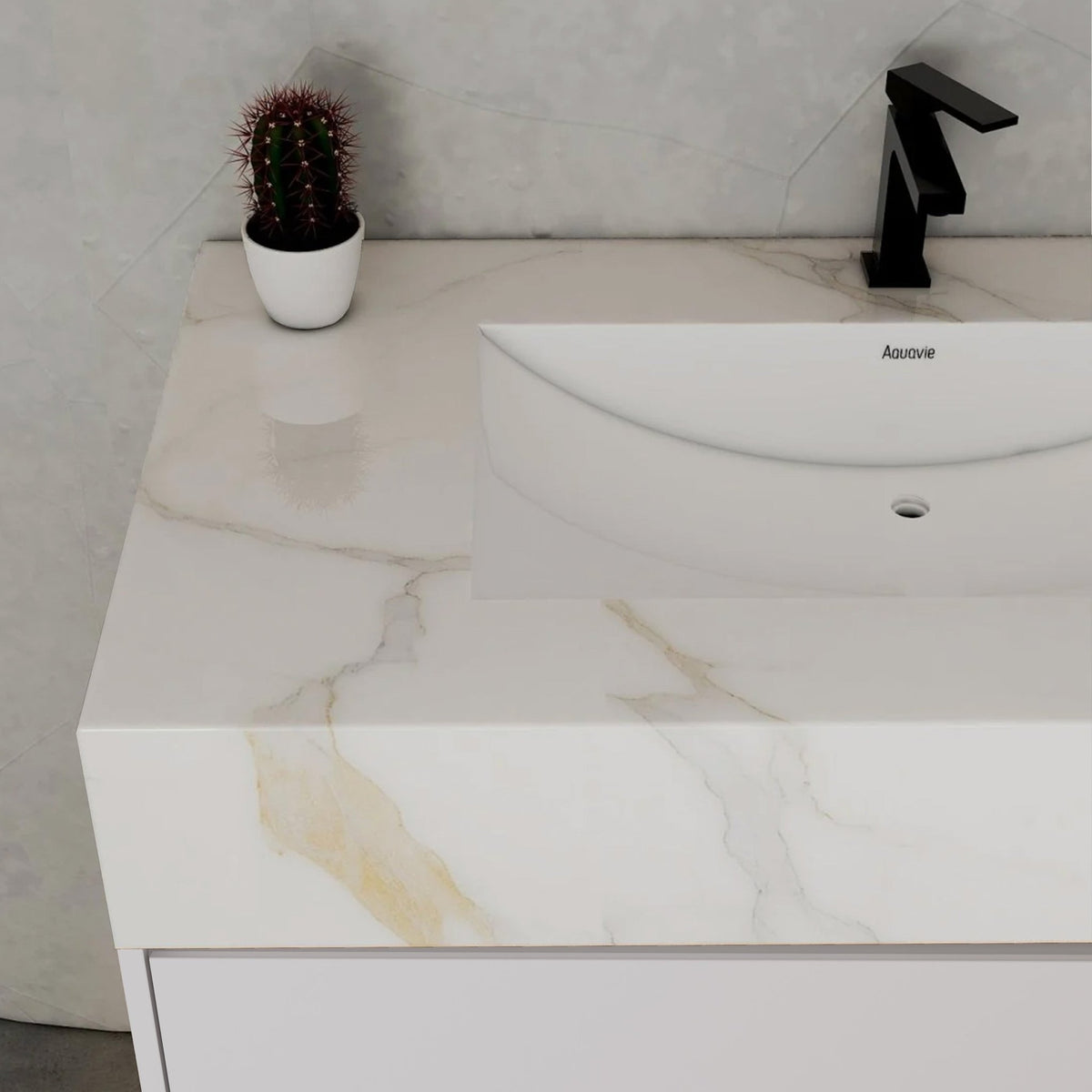 32" White Sintered Stone Top with Hotel-Style Floating Bathroom Vanity -VanityCalacatta Gold