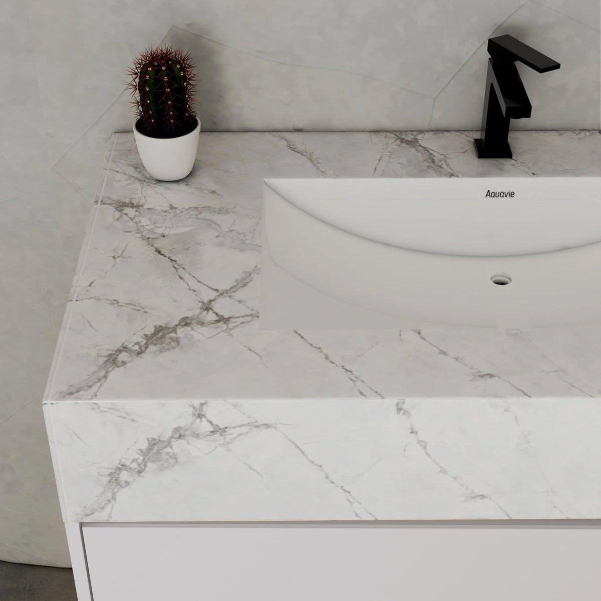 32" White Sintered Stone Top with Hotel-Style Floating Bathroom Vanity -VanityIce Grey
