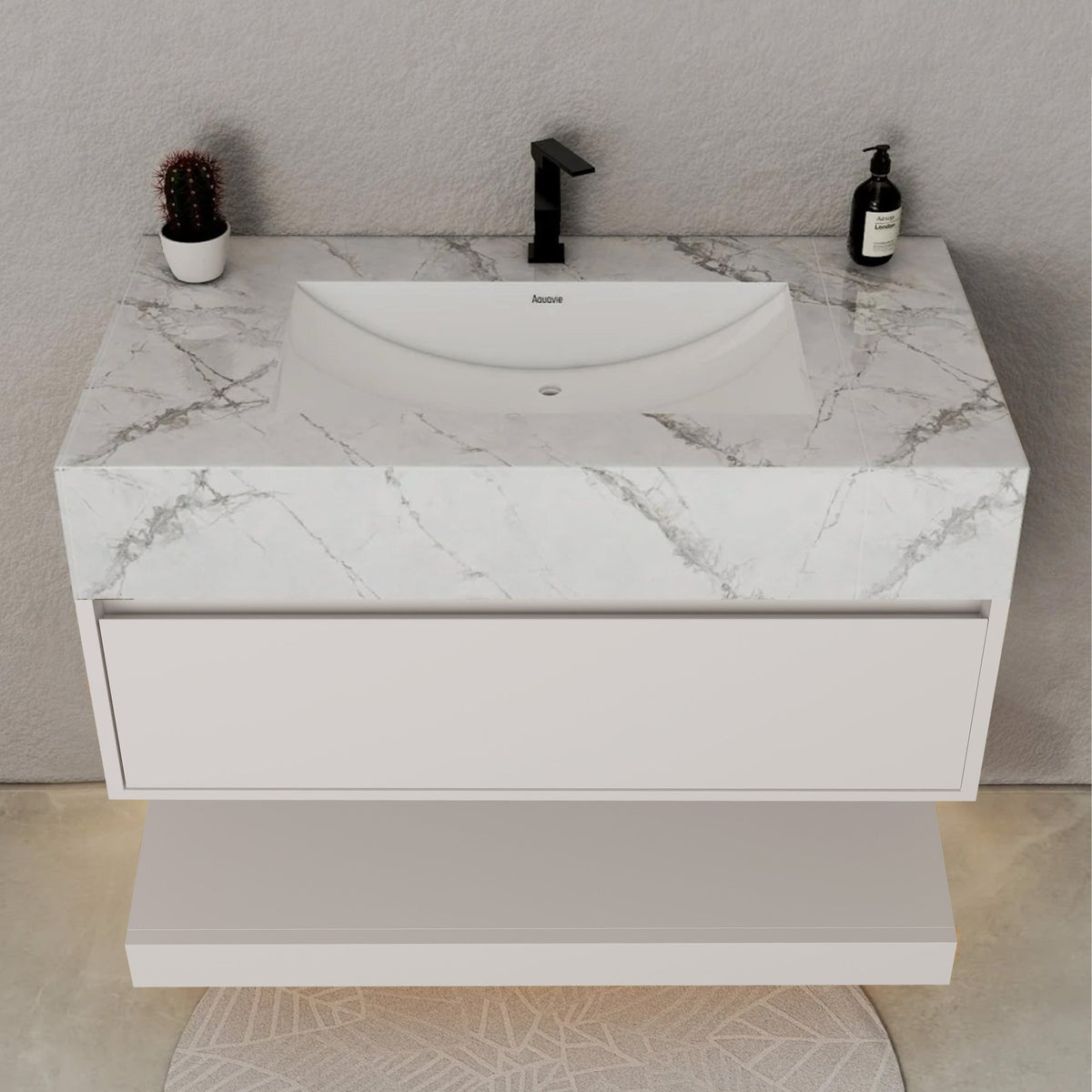 32" White Sintered Stone Top with Hotel-Style Floating Bathroom Vanity -VanityIce Grey