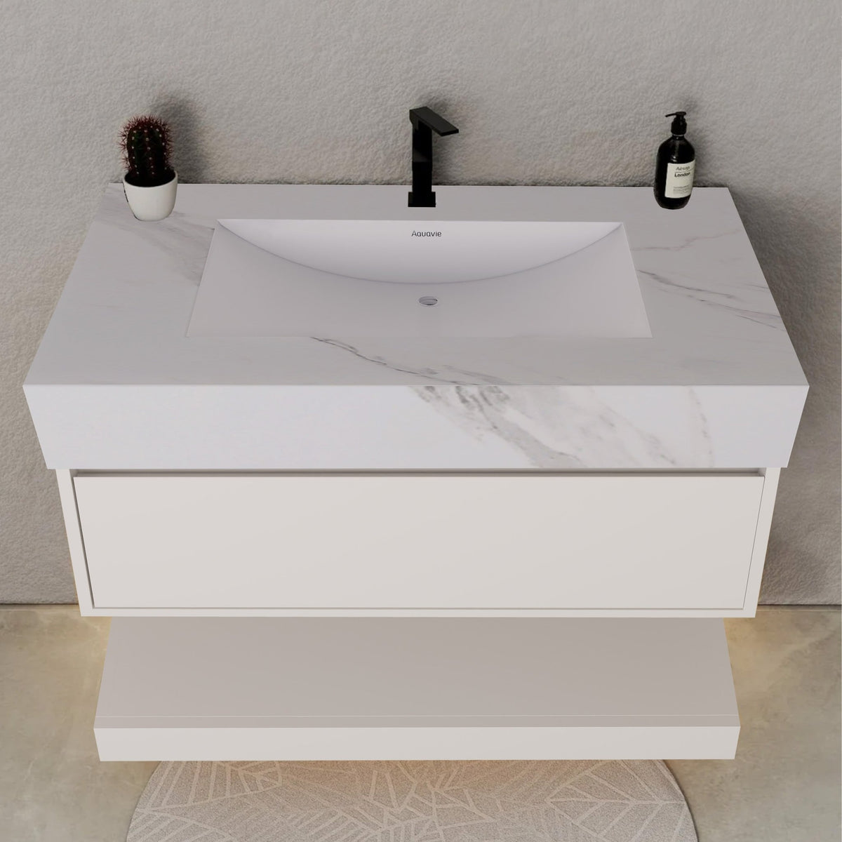 32" White Sintered Stone Top with Hotel-Style Floating Bathroom Vanity -VanityWhite Carrara