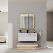 32" White Sintered Stone Top with Hotel-Style Floating Bathroom Vanity -VanityWhite Carrara