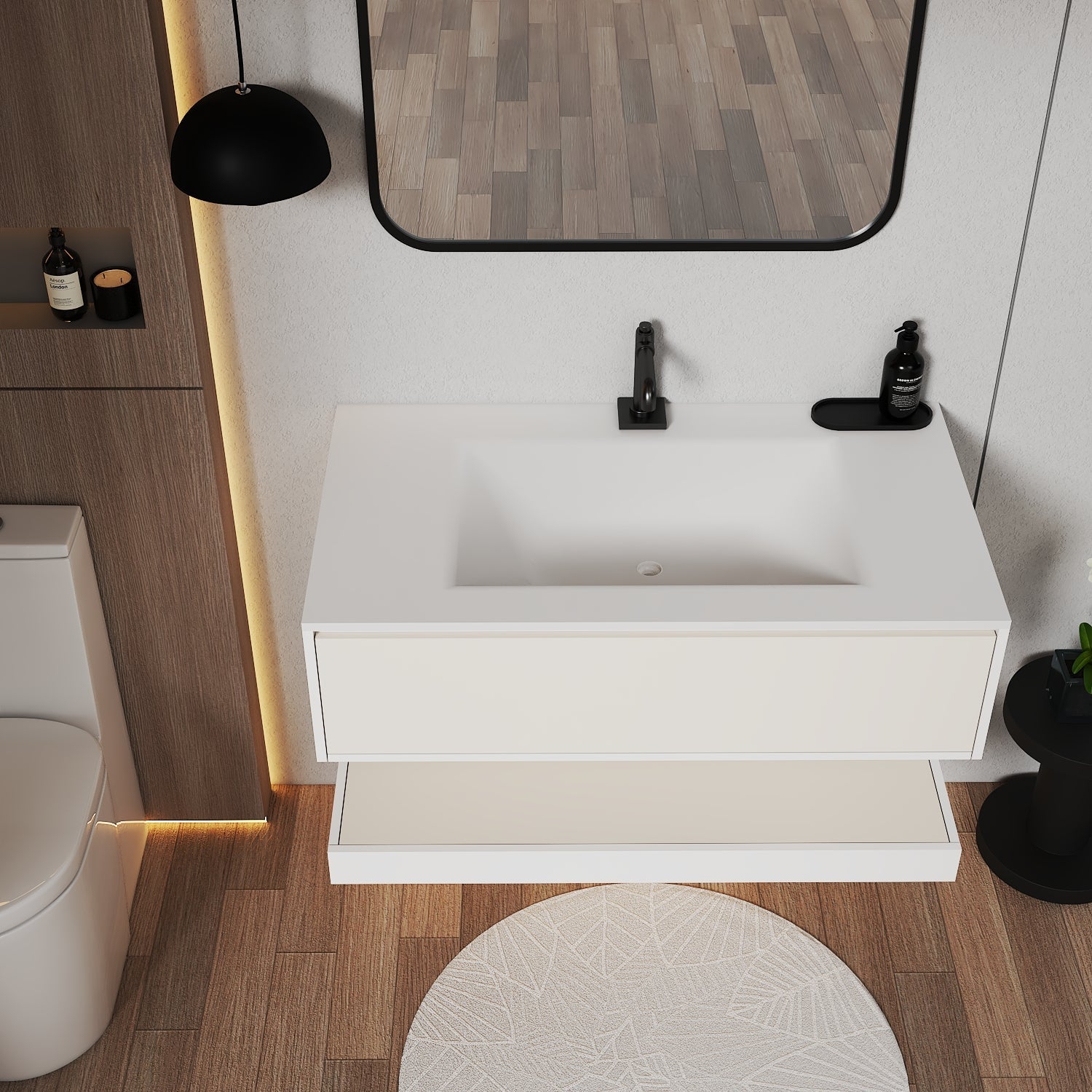 32''/36''/40'' Thermoformed Stone Top with Hotel - Style Floating Bathroom Vanity - VanityWhite（BS） NeoNova Decor