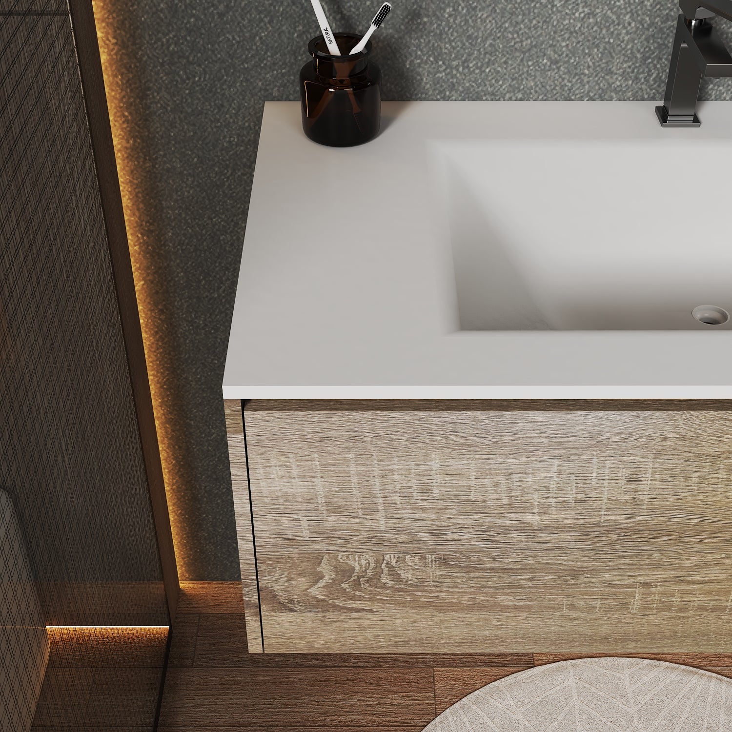 32''/36''/40'' Thermoformed Stone Top with Single Floating Bathroom Vanity - VanityXTX NeoNova Decor