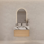 32"Nature Oak Single Sink Floating Bathroom Vanity with Sintered Stone Top - VanityCalacatta Black NeoNova Decor