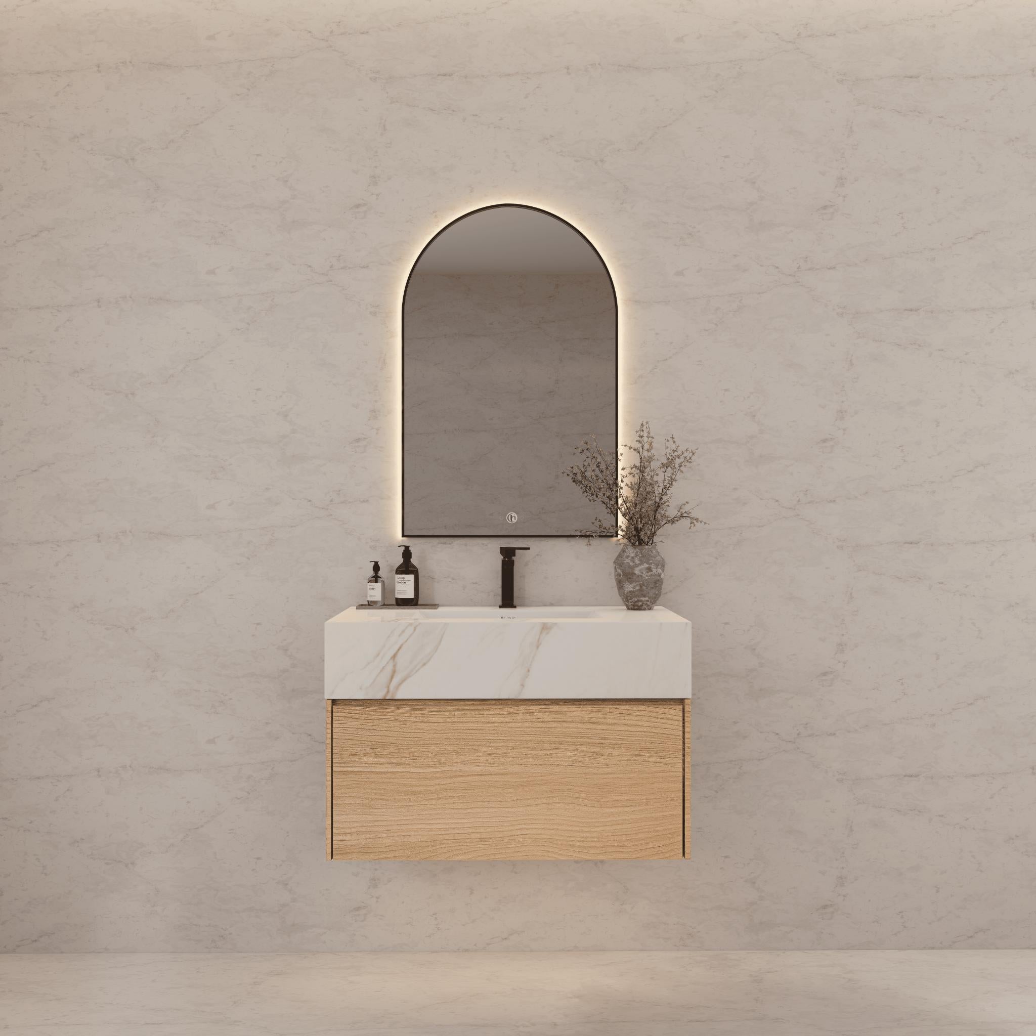 32"Nature Oak Single Sink Floating Bathroom Vanity with Sintered Stone Top - VanityCalacatta Gold NeoNova Decor