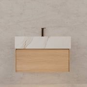 32"Nature Oak Single Sink Floating Bathroom Vanity with Sintered Stone Top - VanityCalacatta Gold NeoNova Decor