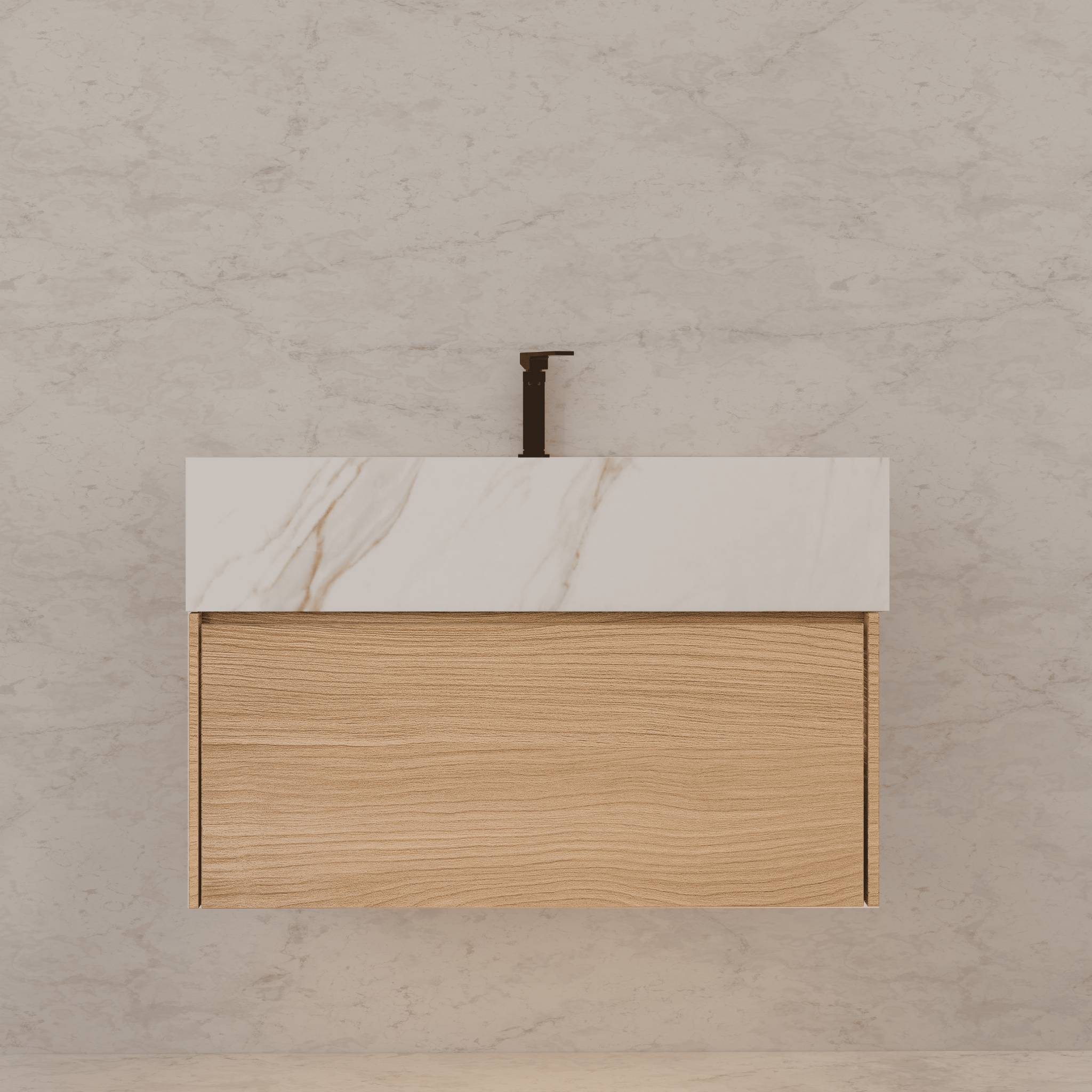 32"Nature Oak Single Sink Floating Bathroom Vanity with Sintered Stone Top - VanityCalacatta Gold NeoNova Decor