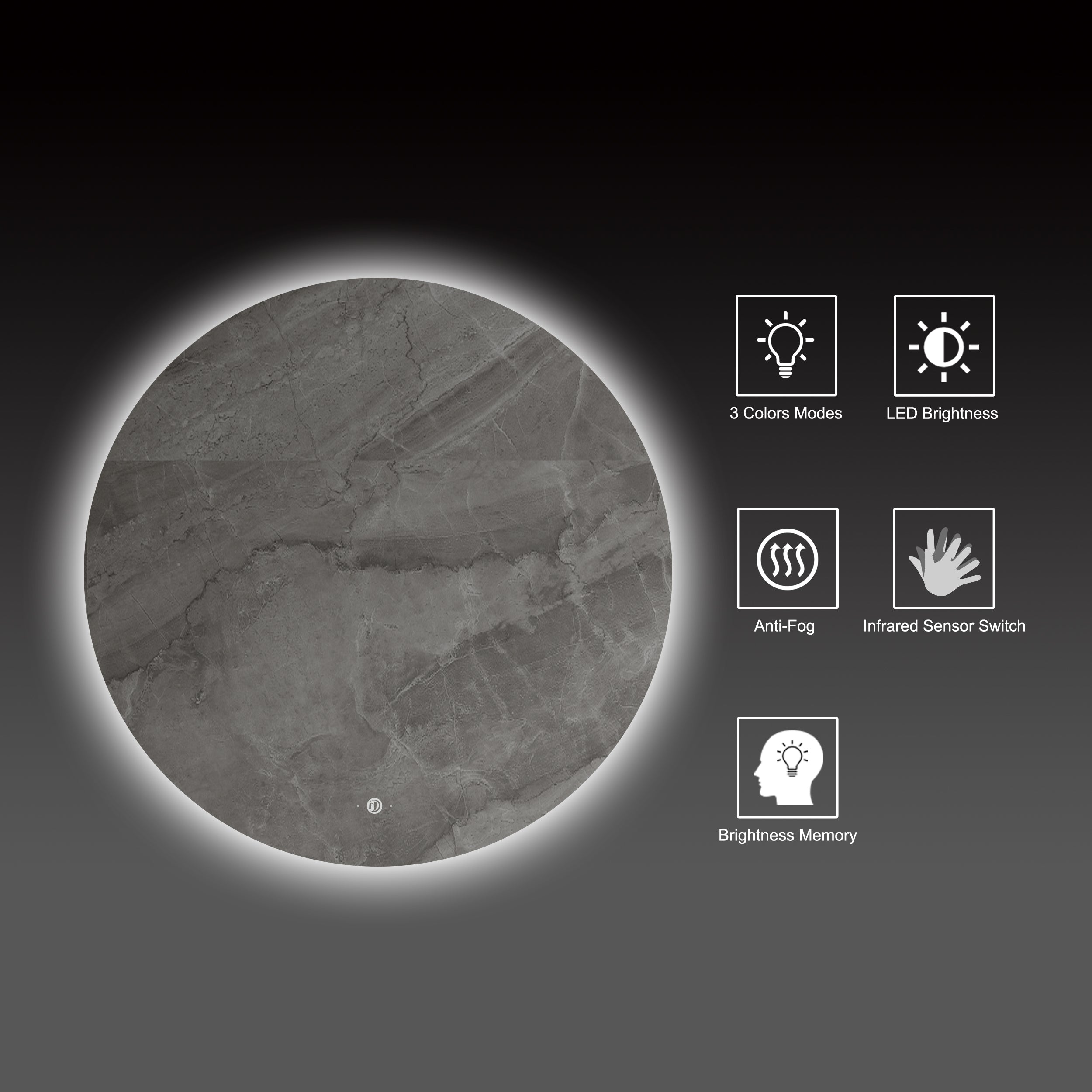 Luna Round LED Mirror Frameless – Copper-free Tempered Glass -30"/32"/34"/36"