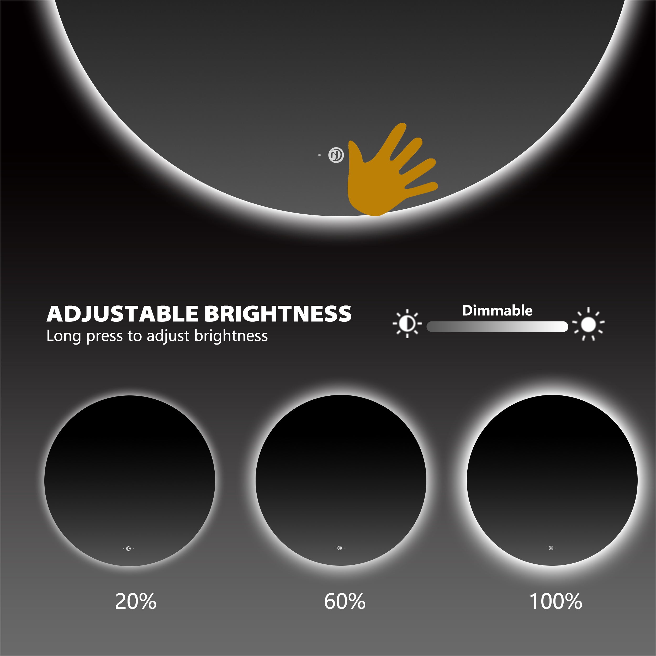 Luna Round LED Mirror Frameless – Copper-free Tempered Glass -30"/32"/34"/36"