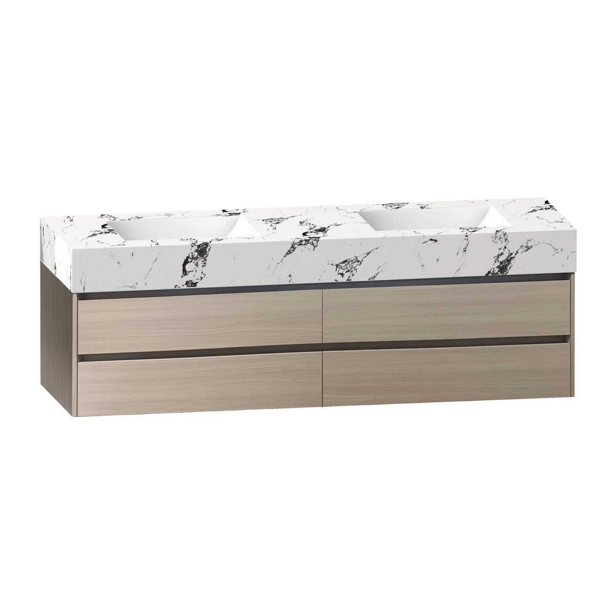 71"，60" Walnut Double Sink Sintered Stone Top with Elegant Floating Bathroom Vanity