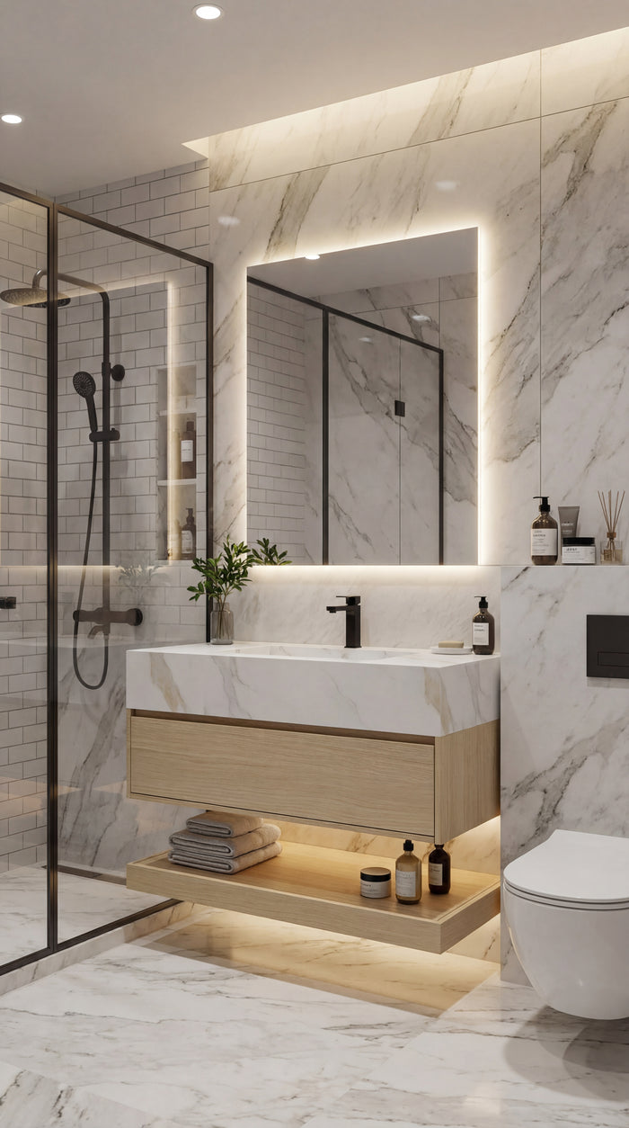 Bright Marble & Light Oak
