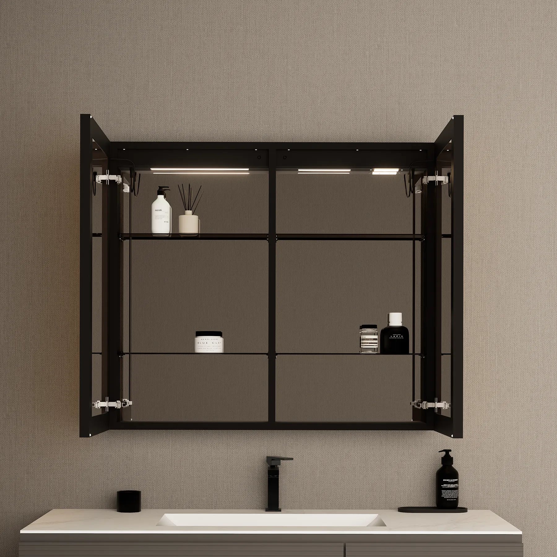 36"x32" Bathroom LED Mirror Cabinet – Dimmable Light, Anti - Fog, Recessed or Surface Mount - Medicine Cabinet36"x32"