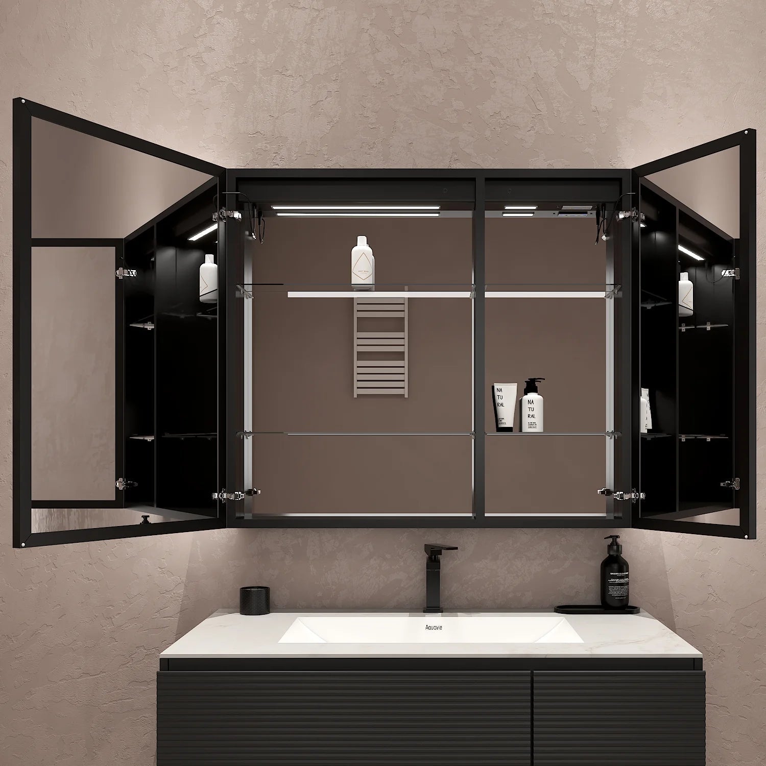 36"x32" Lighted Bathroom Medicine Cabinet – Dimmable, Recessed & Surface Mount - Medicine Cabinet NeoNova Decor