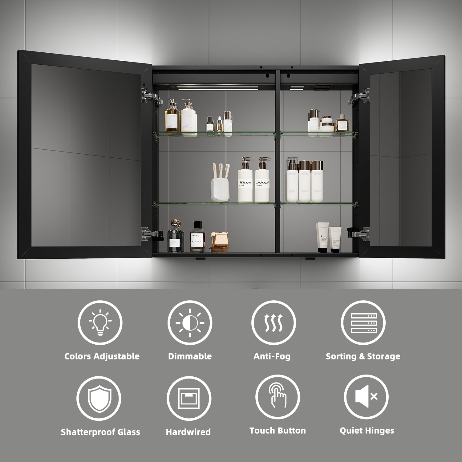 36"x32" Lighted Bathroom Medicine Cabinet – Dimmable, Recessed & Surface Mount - Medicine Cabinet NeoNova Decor