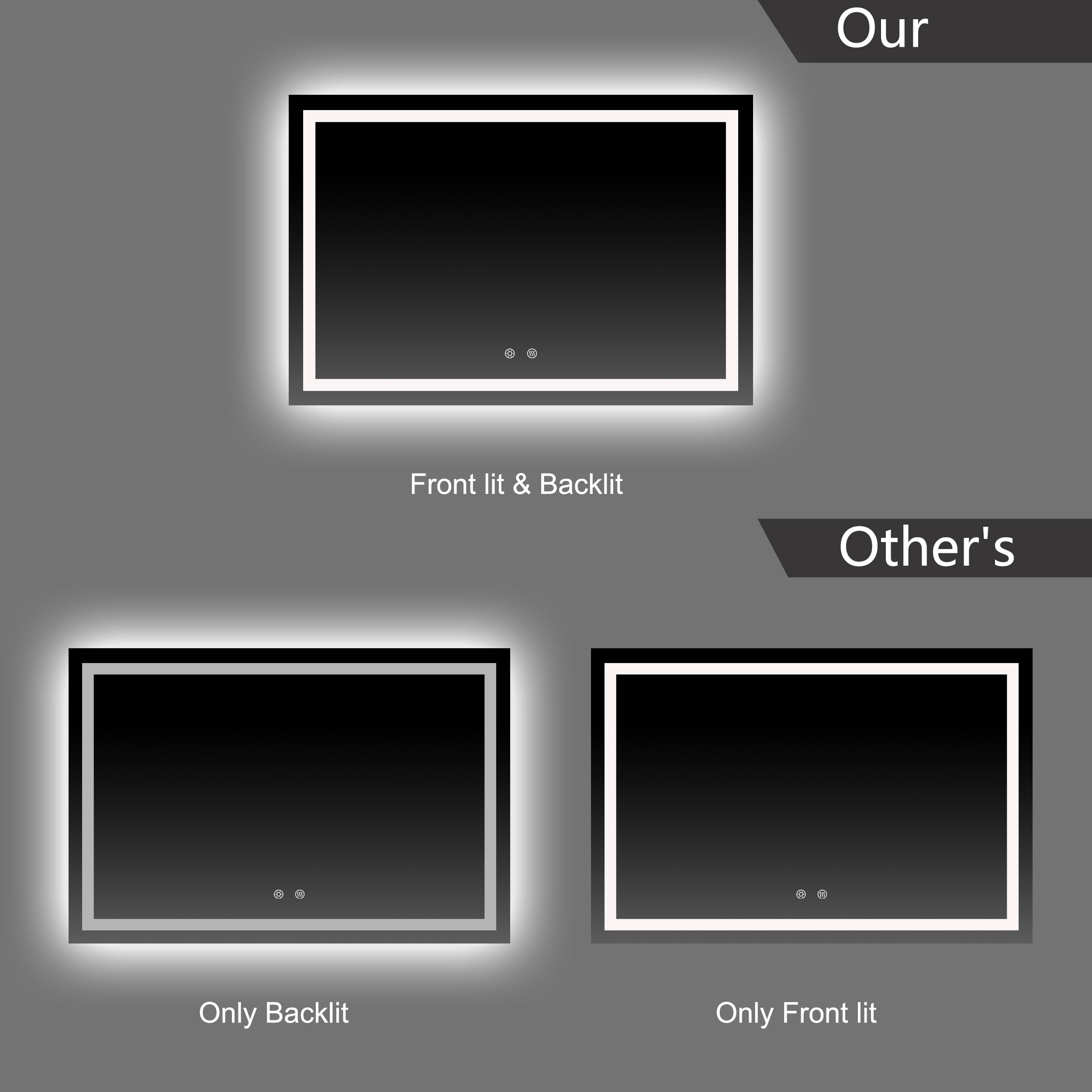 30"-72" LED Lighted Bathroom Mirror with Front & Back Illumination – Dimmable & Anti-Fog