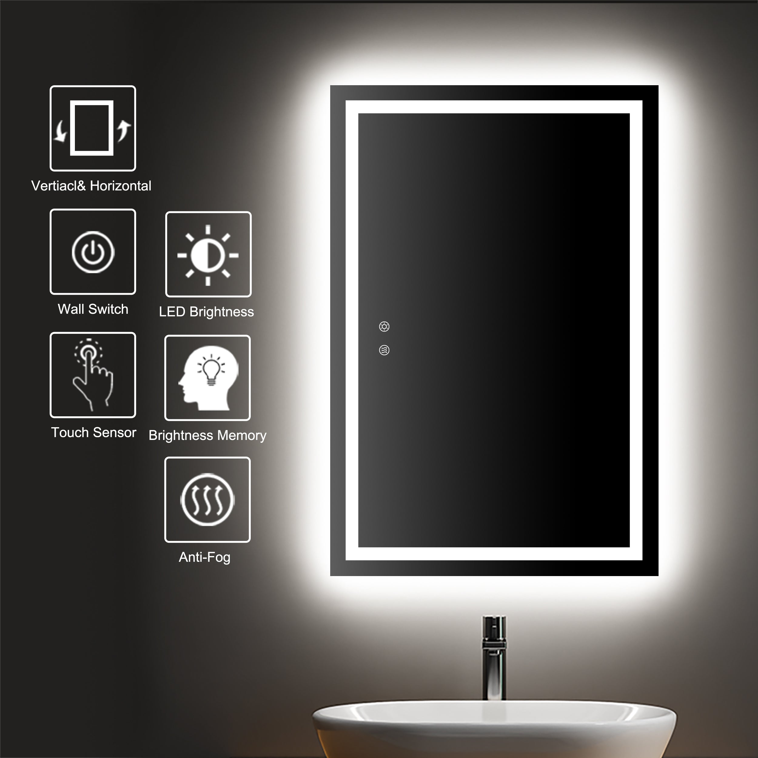 30"-72" LED Lighted Bathroom Mirror with Front & Back Illumination – Dimmable & Anti-Fog