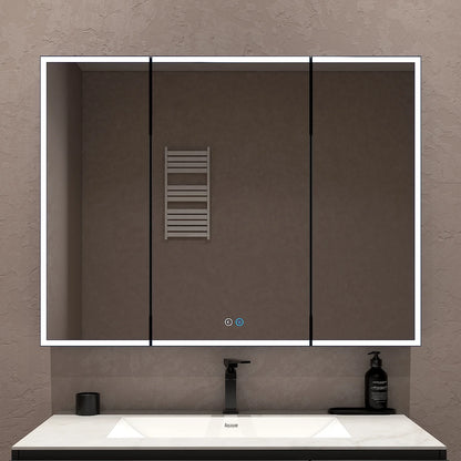 42"x32" Dimmable LED Medicine Cabinet – Solid Light Strip, 3 Doors, Anti-Fog, Recessed or Surface Mount
