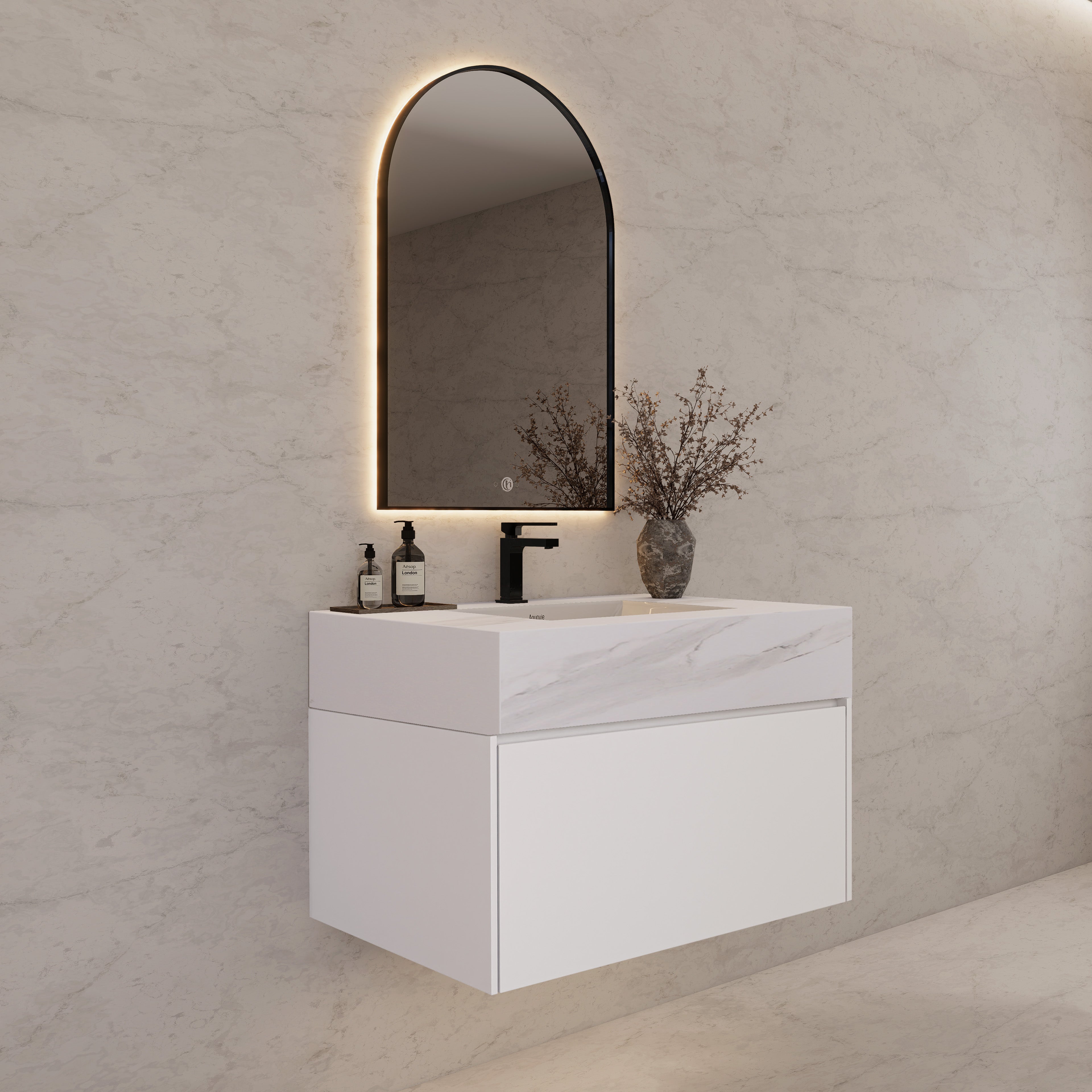 32"/ 36"/40" White Single Sink Floating Bathroom Vanity with Sintered Stone Top