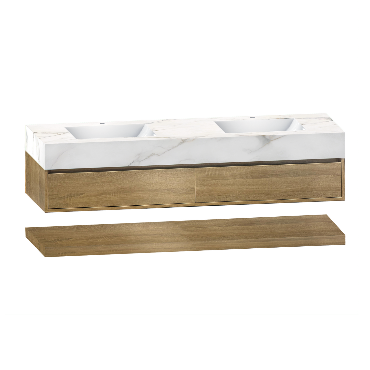 71''，60” Double Sink Stone Top with Hotel-Style Floating Bathroom Vanity