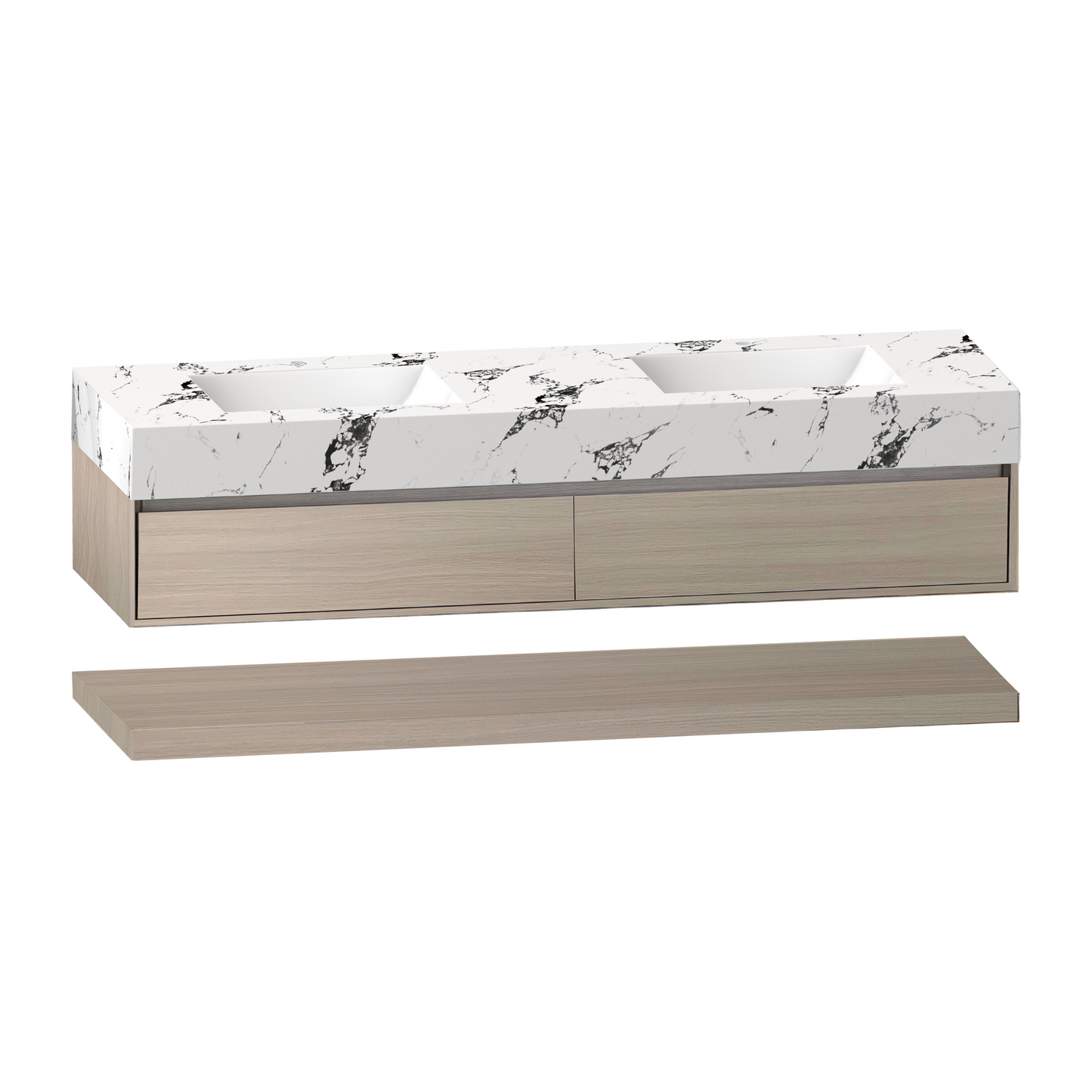 71''，60” Double Sink Stone Top with Hotel-Style Floating Bathroom Vanity