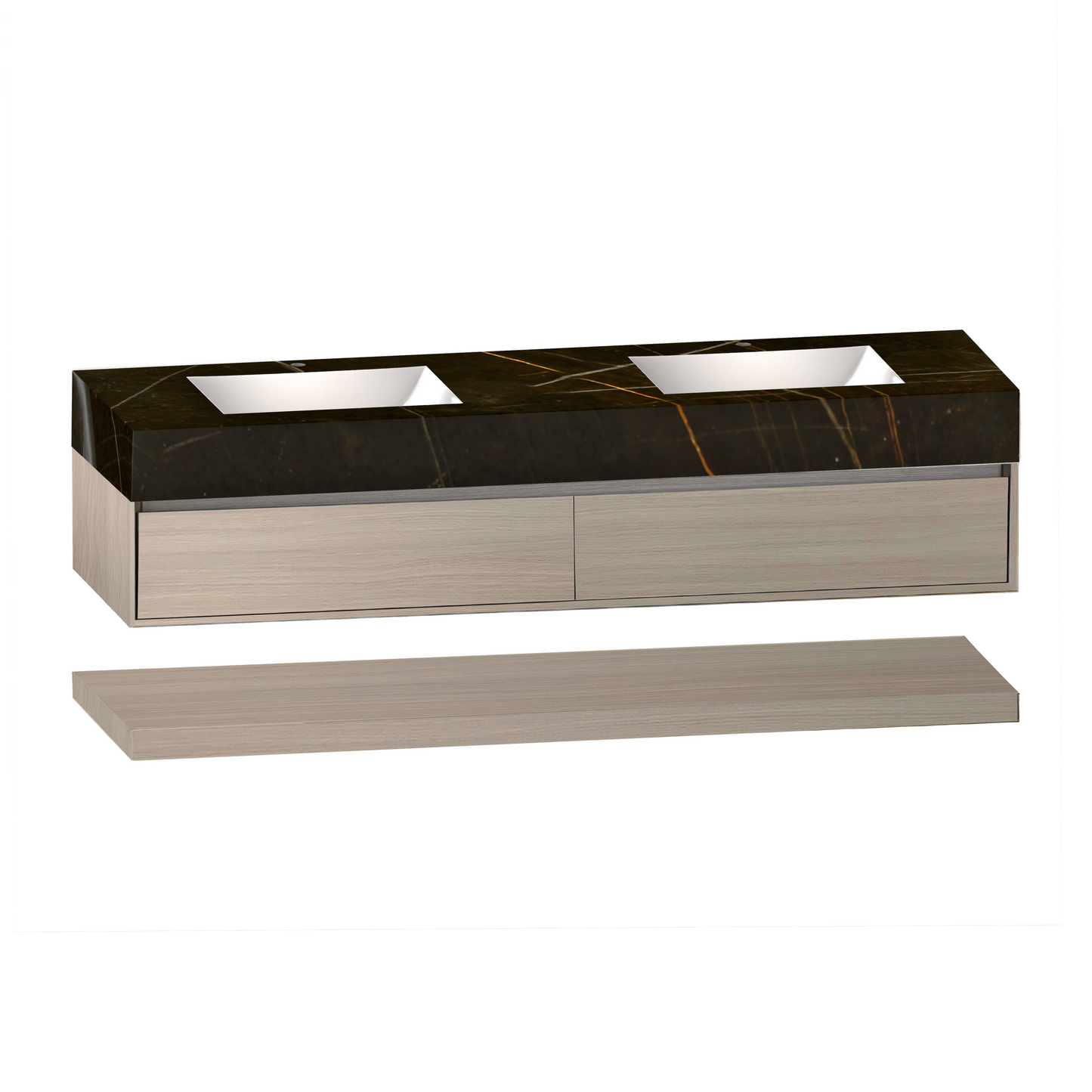71''，60” Double Sink Stone Top with Hotel-Style Floating Bathroom Vanity