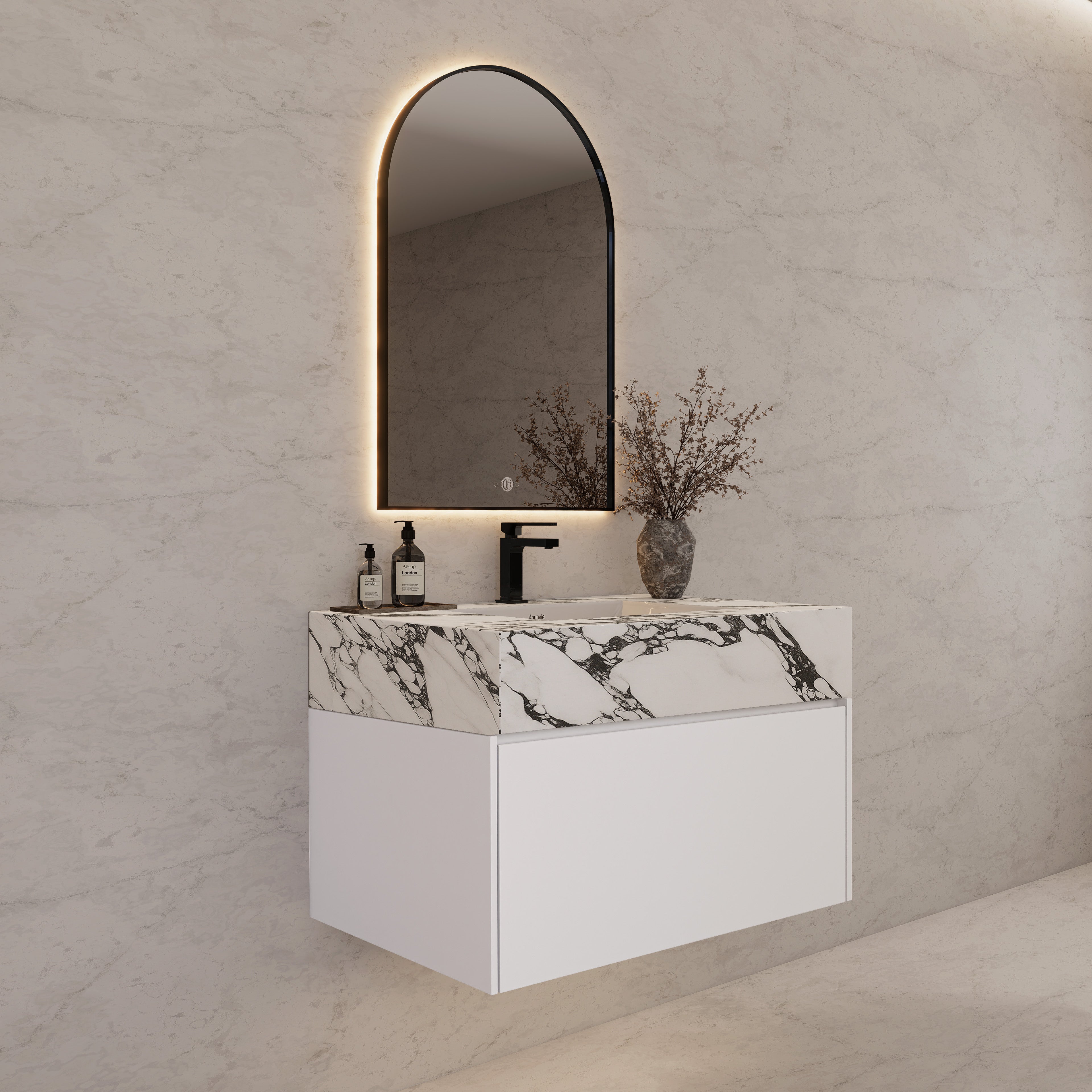 32"/ 36"/40" White Single Sink Floating Bathroom Vanity with Sintered Stone Top