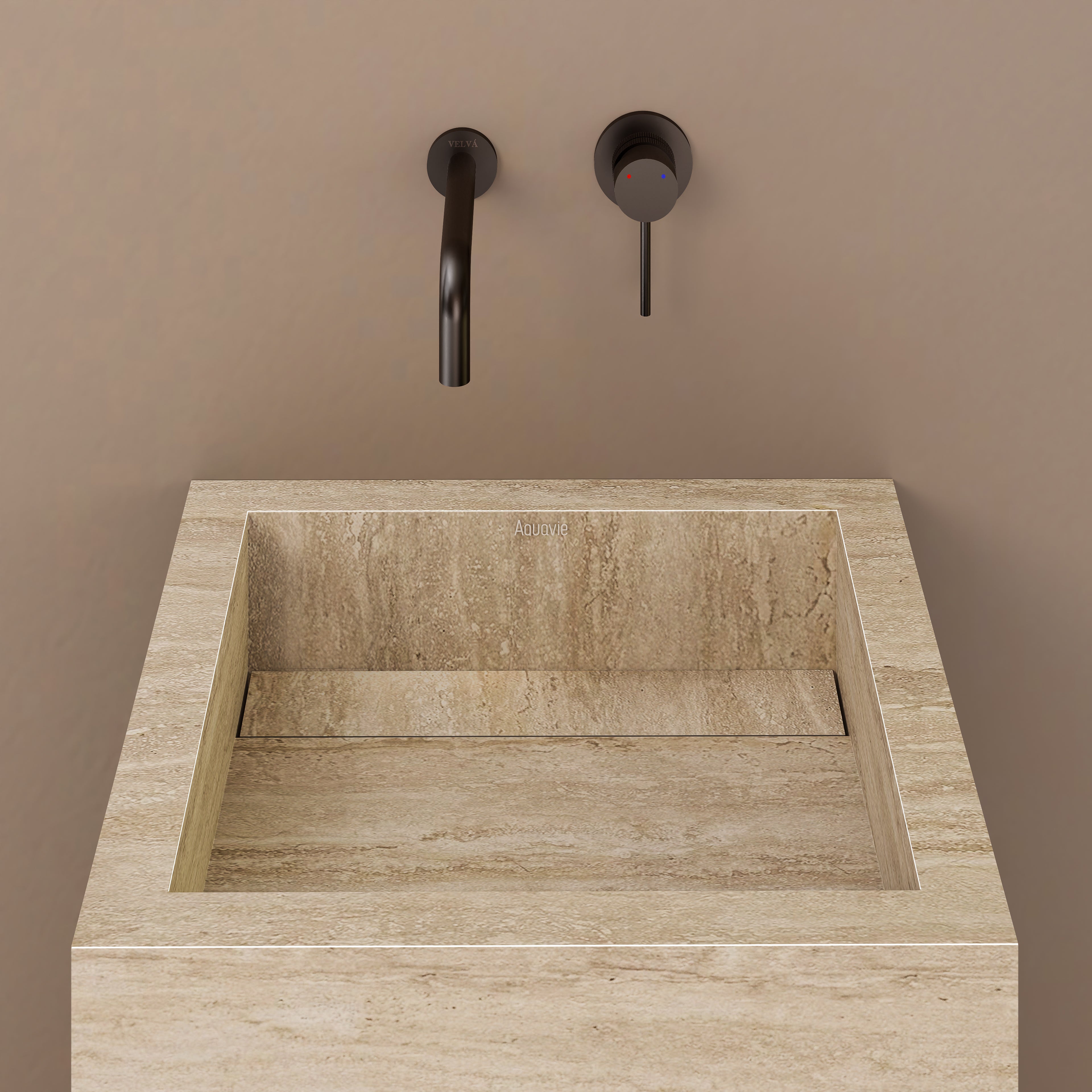 Monolithic Freestanding Pedestal Sink | Natural Travertine Sintered Stone Ramp Basin