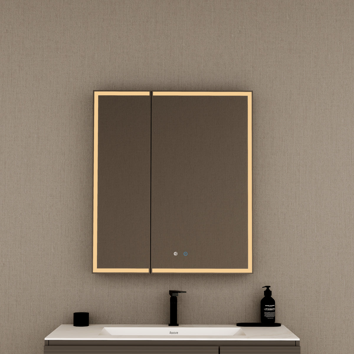 28" Aluminum LED Medicine Cabinet with BLUM Hinges, Interior Lighting & Glass Shelves