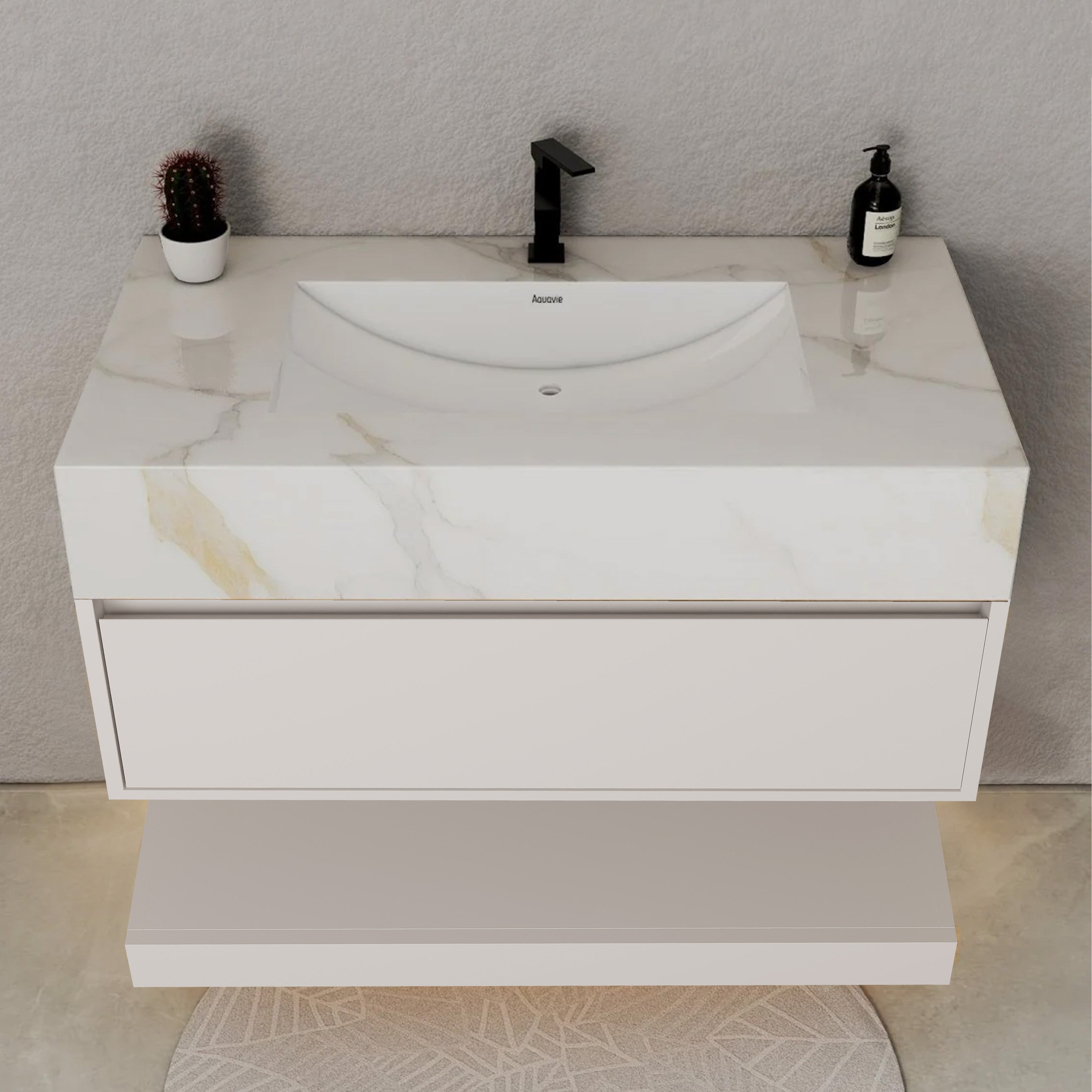 32" White Sintered Stone Top with Hotel-Style Floating Bathroom Vanity