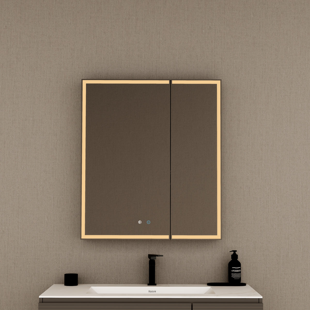 28" Aluminum LED Medicine Cabinet with BLUM Hinges, Interior Lighting & Glass Shelves