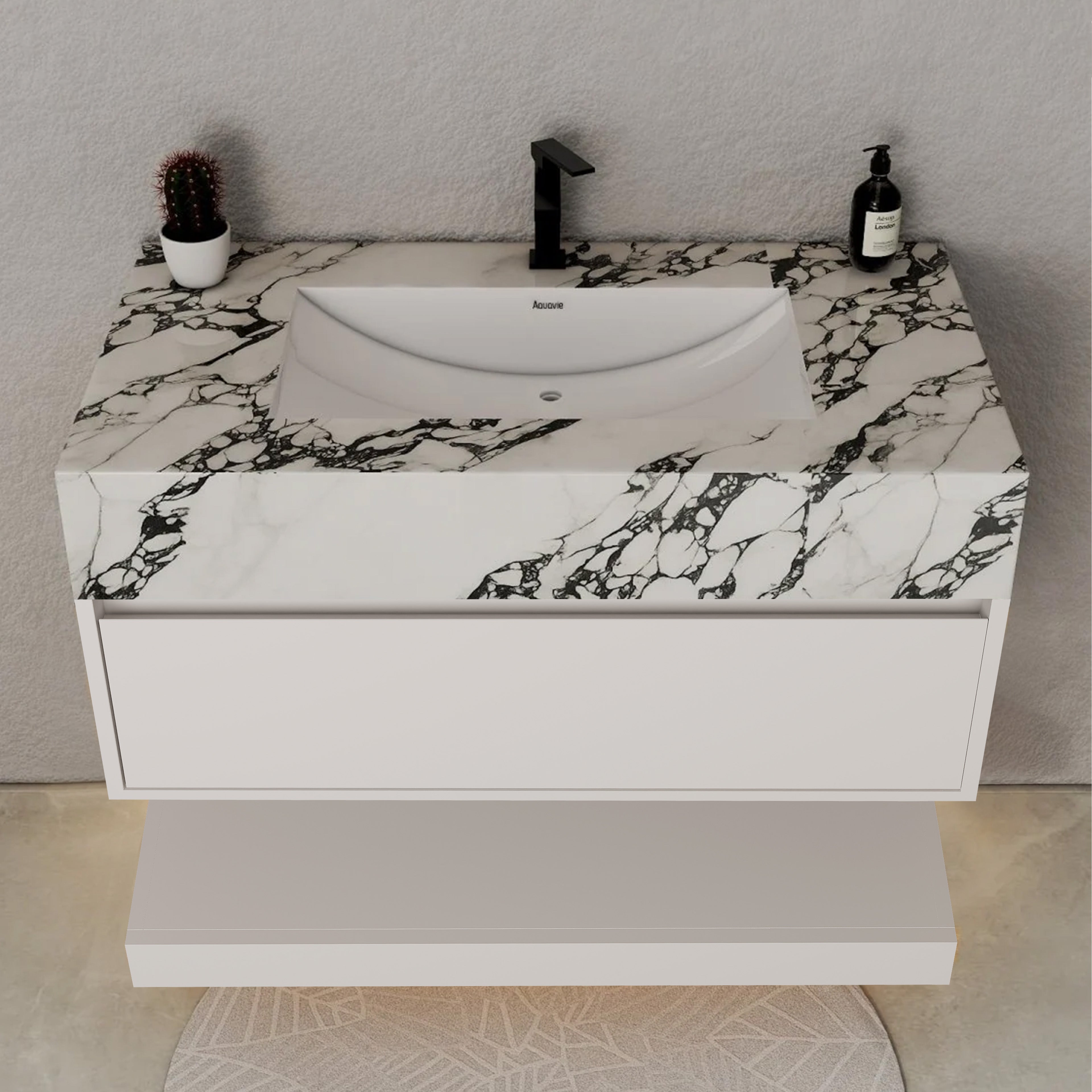 32" White Sintered Stone Top with Hotel-Style Floating Bathroom Vanity