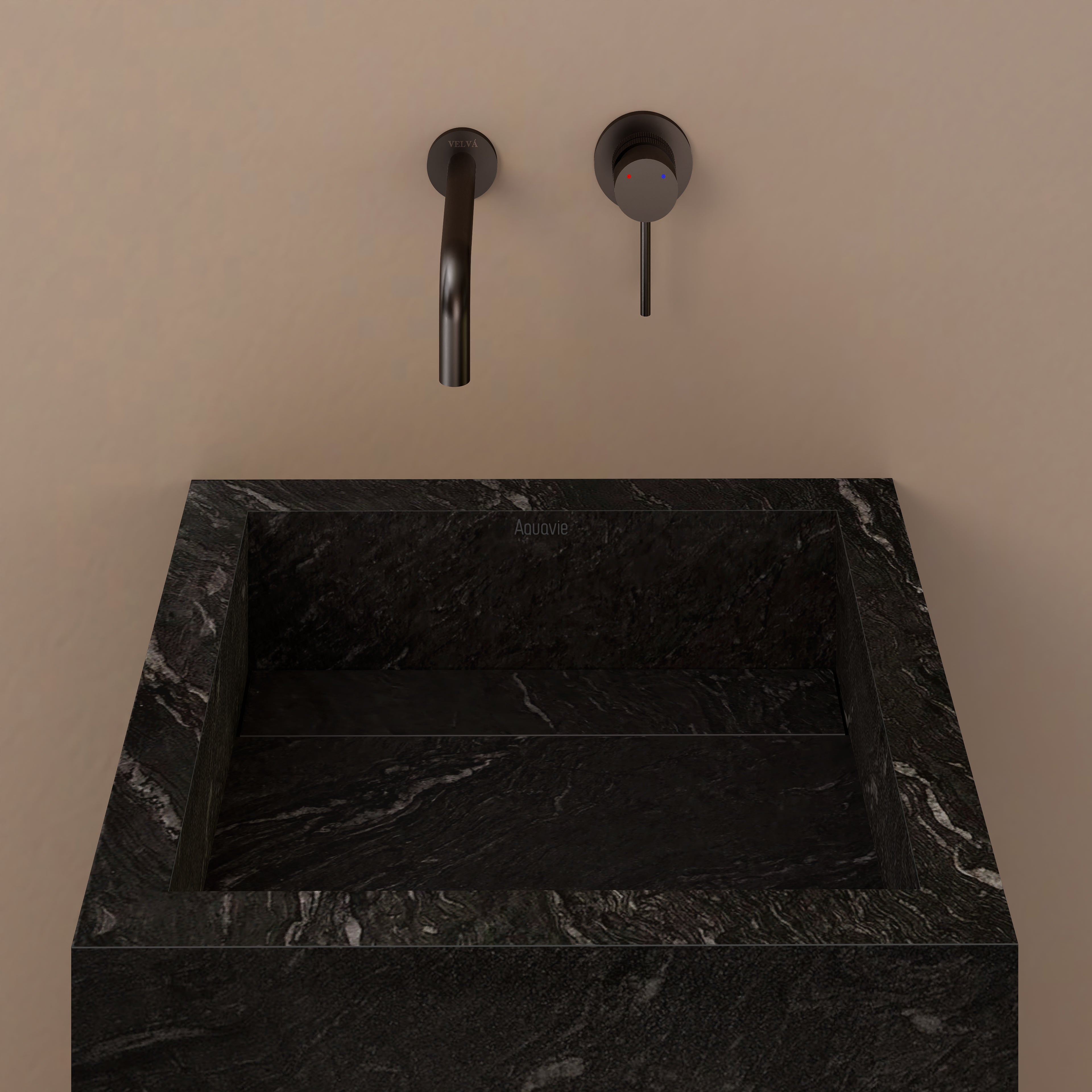 Monolithic Freestanding Pedestal Sink | Nero Marquina Sintered Stone Ramp Basin