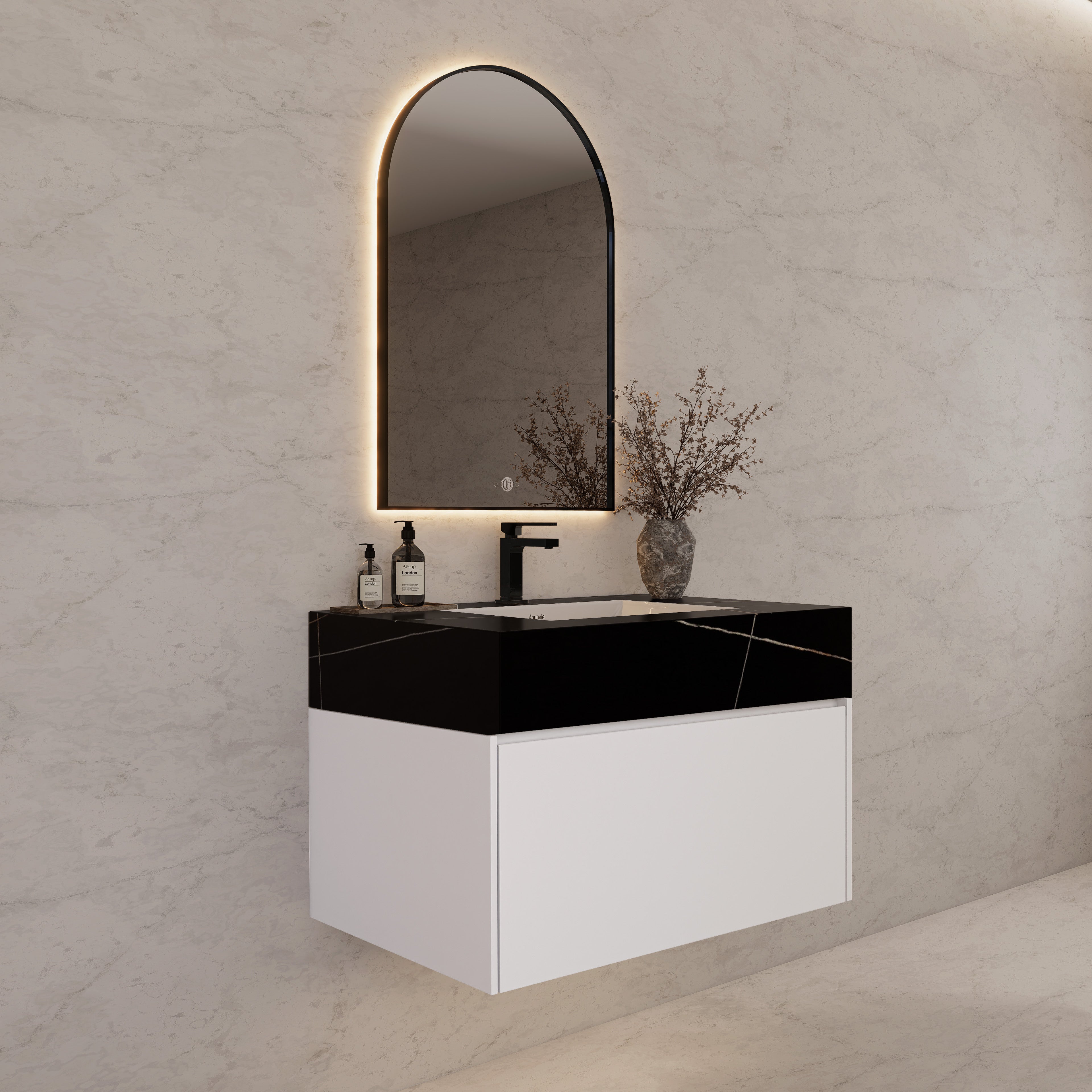 32"/ 36"/40" White Single Sink Floating Bathroom Vanity with Sintered Stone Top