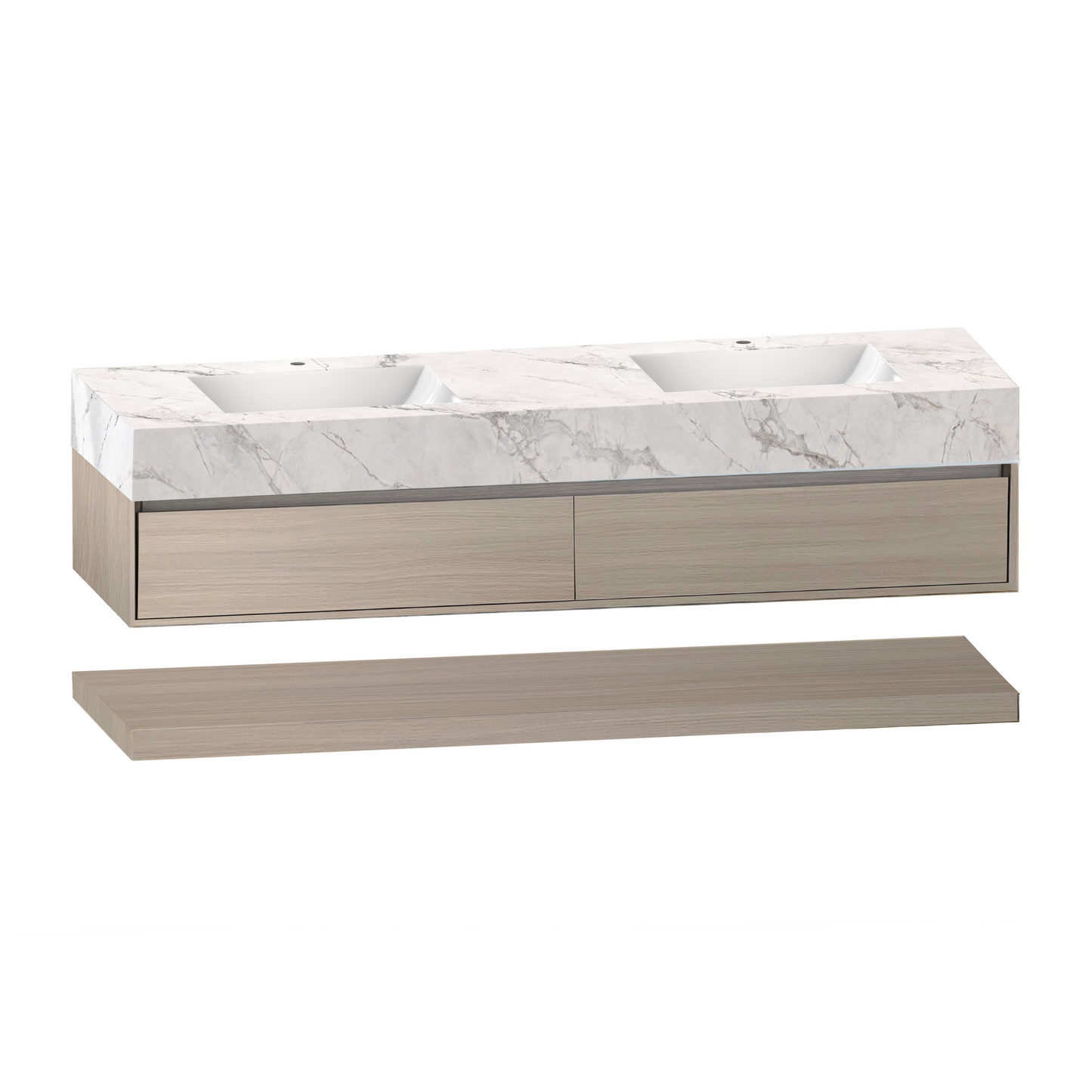 71''，60” Double Sink Stone Top with Hotel-Style Floating Bathroom Vanity
