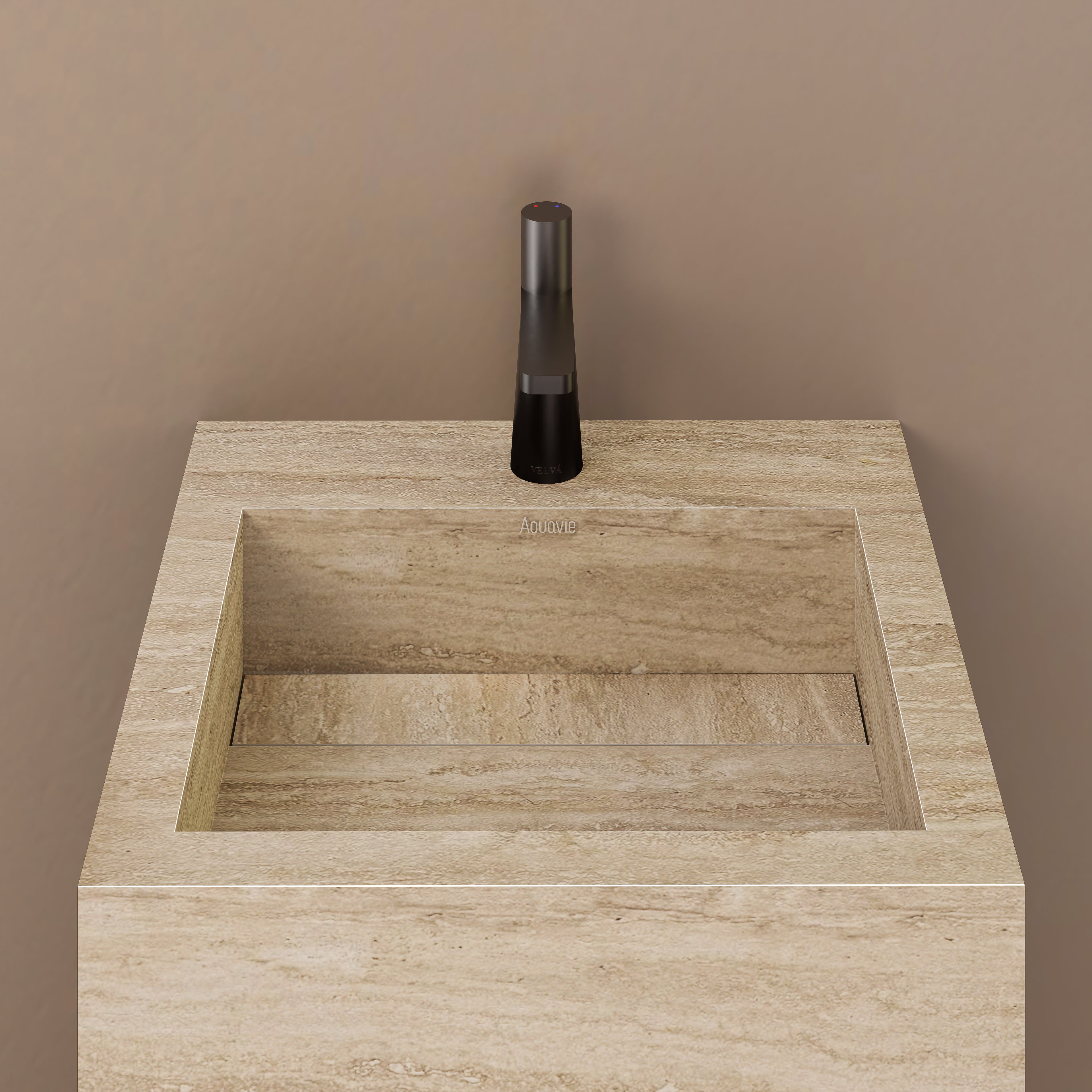 Monolithic Freestanding Pedestal Sink | Natural Travertine Sintered Stone Ramp Basin