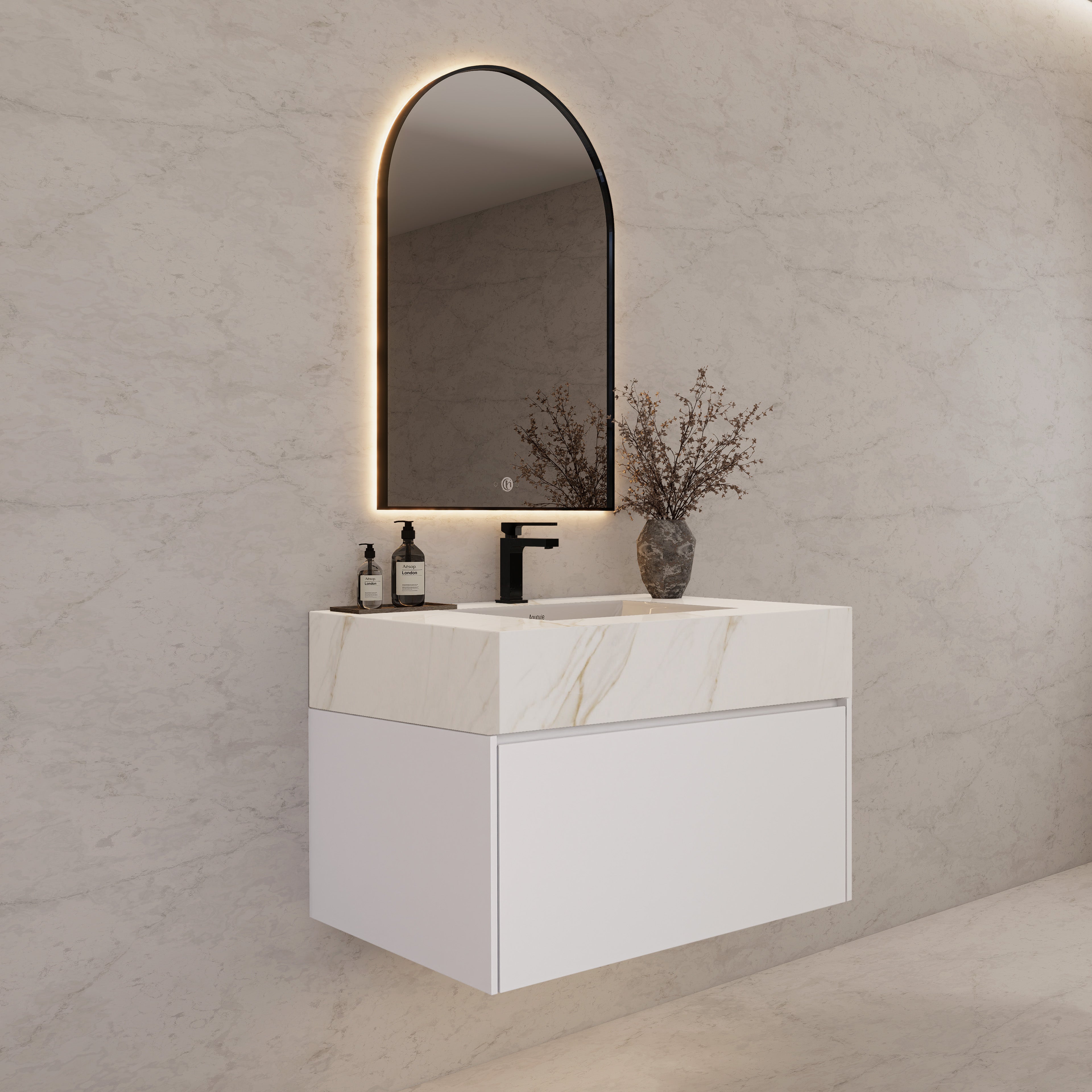 32"/ 36"/40" White Single Sink Floating Bathroom Vanity with Sintered Stone Top