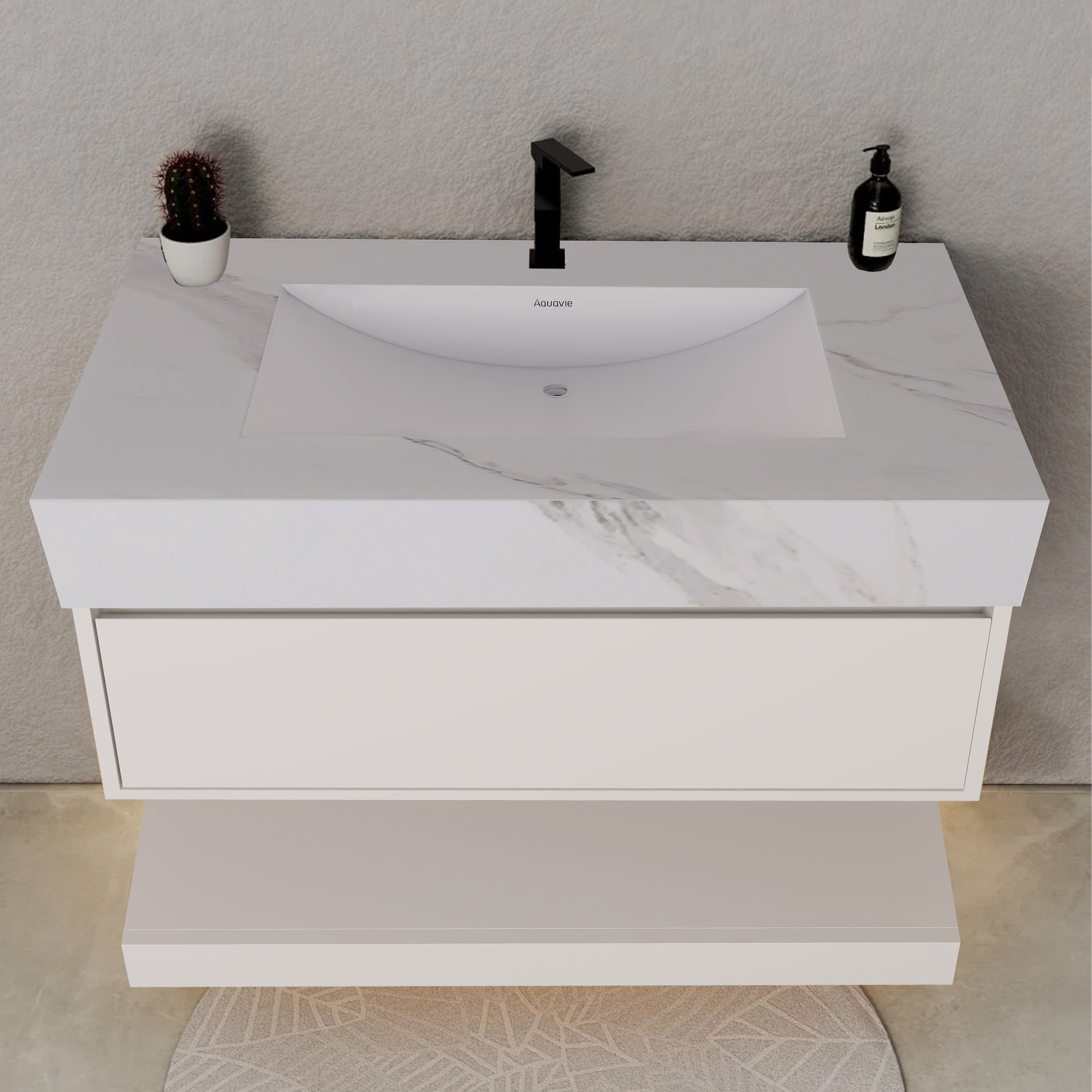 32" White Sintered Stone Top with Hotel-Style Floating Bathroom Vanity
