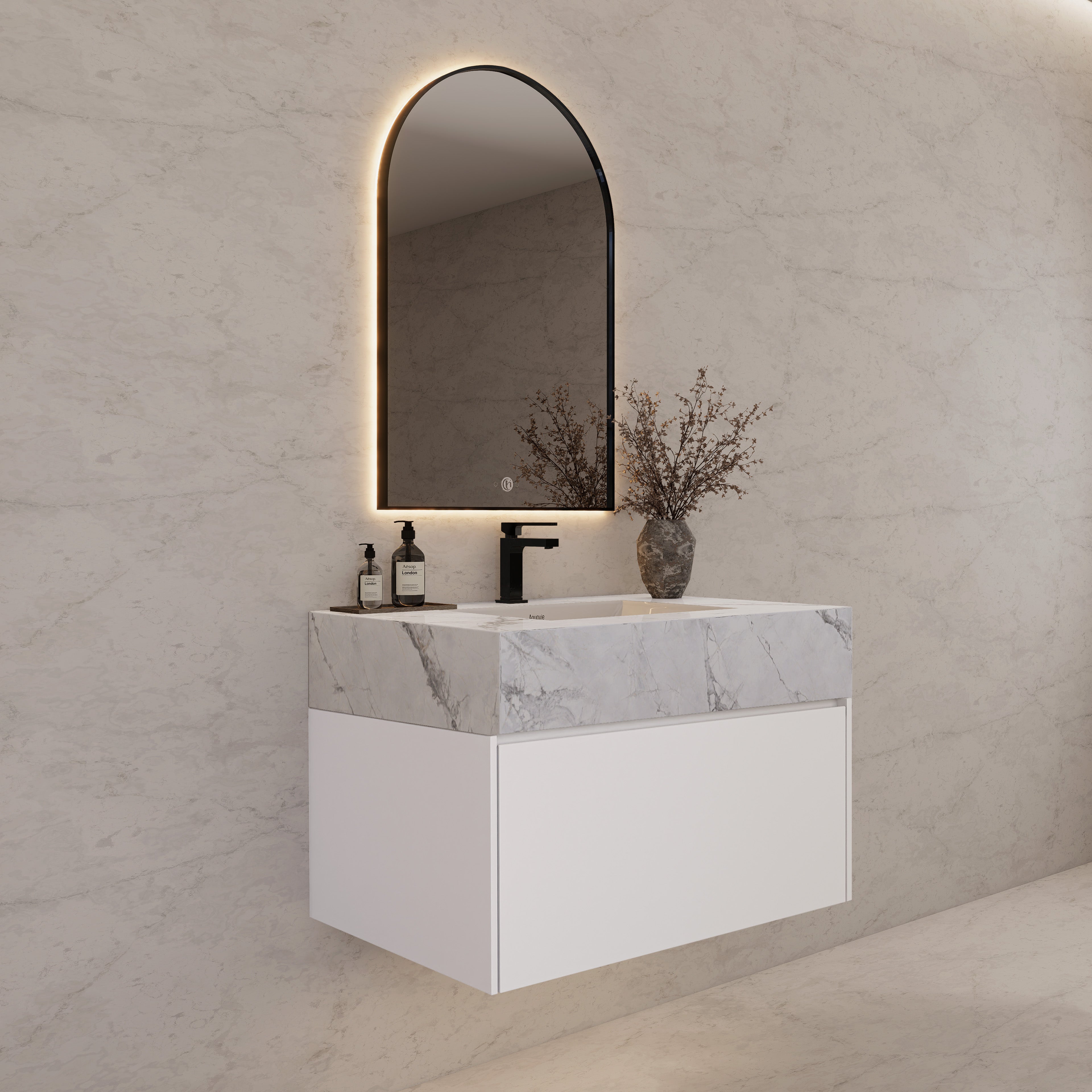 32"/ 36"/40" White Single Sink Floating Bathroom Vanity with Sintered Stone Top