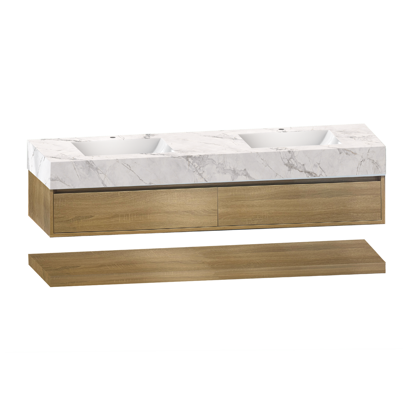 71''，60” Double Sink Stone Top with Hotel-Style Floating Bathroom Vanity