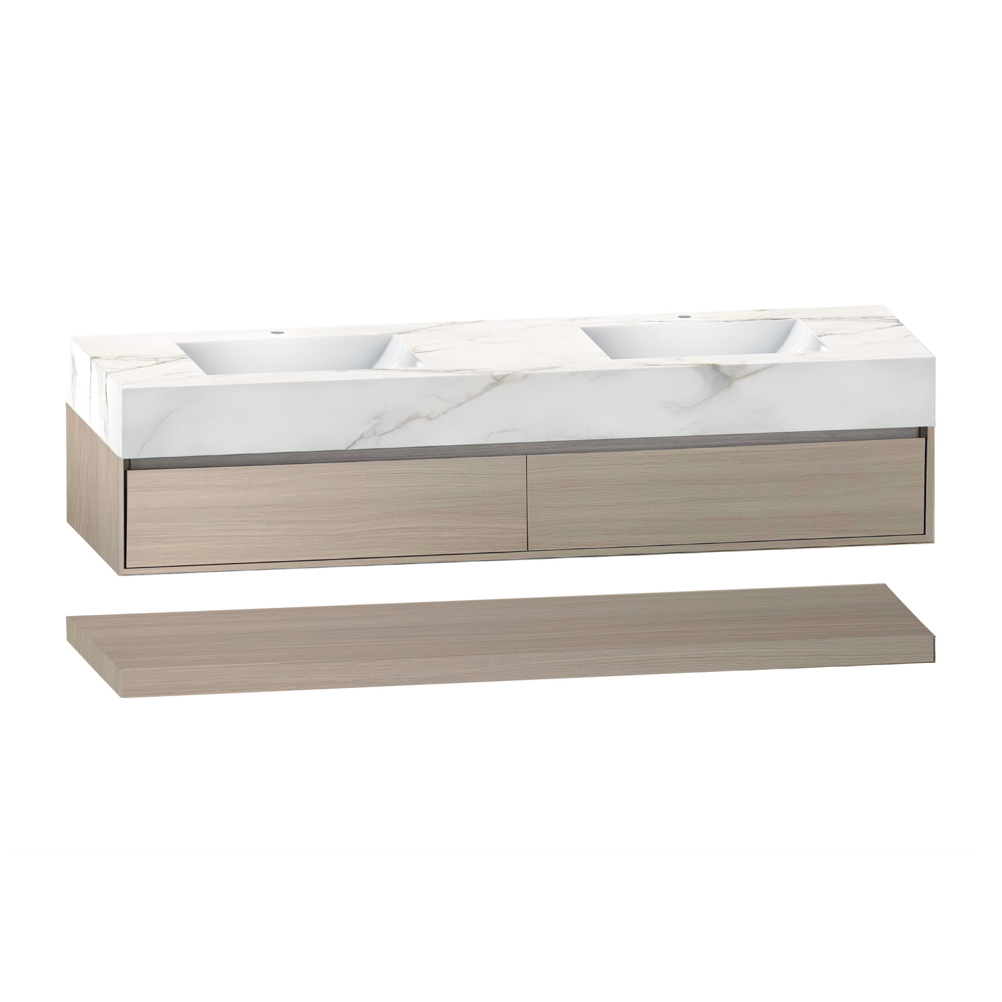 71''，60” Double Sink Stone Top with Hotel-Style Floating Bathroom Vanity