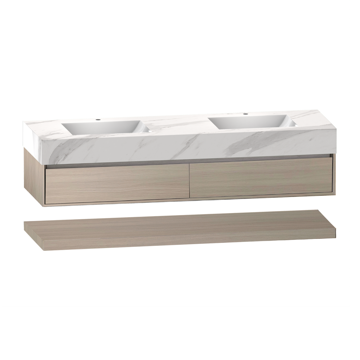 71''，60” Double Sink Stone Top with Hotel-Style Floating Bathroom Vanity