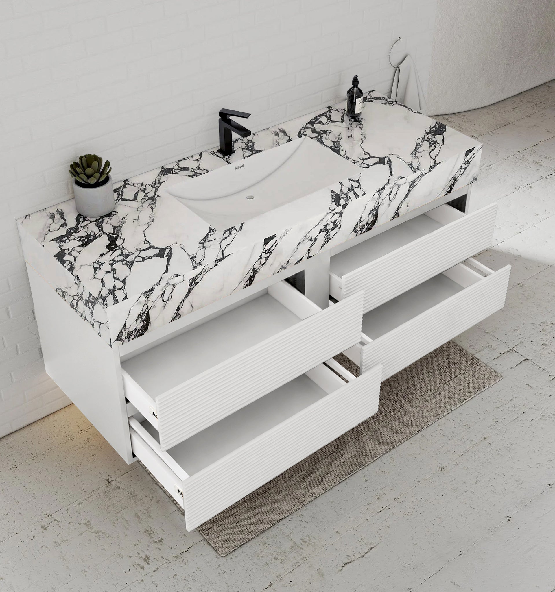 60” White Modern Floating Bathroom Vanity 4 Drawers– Single Basin