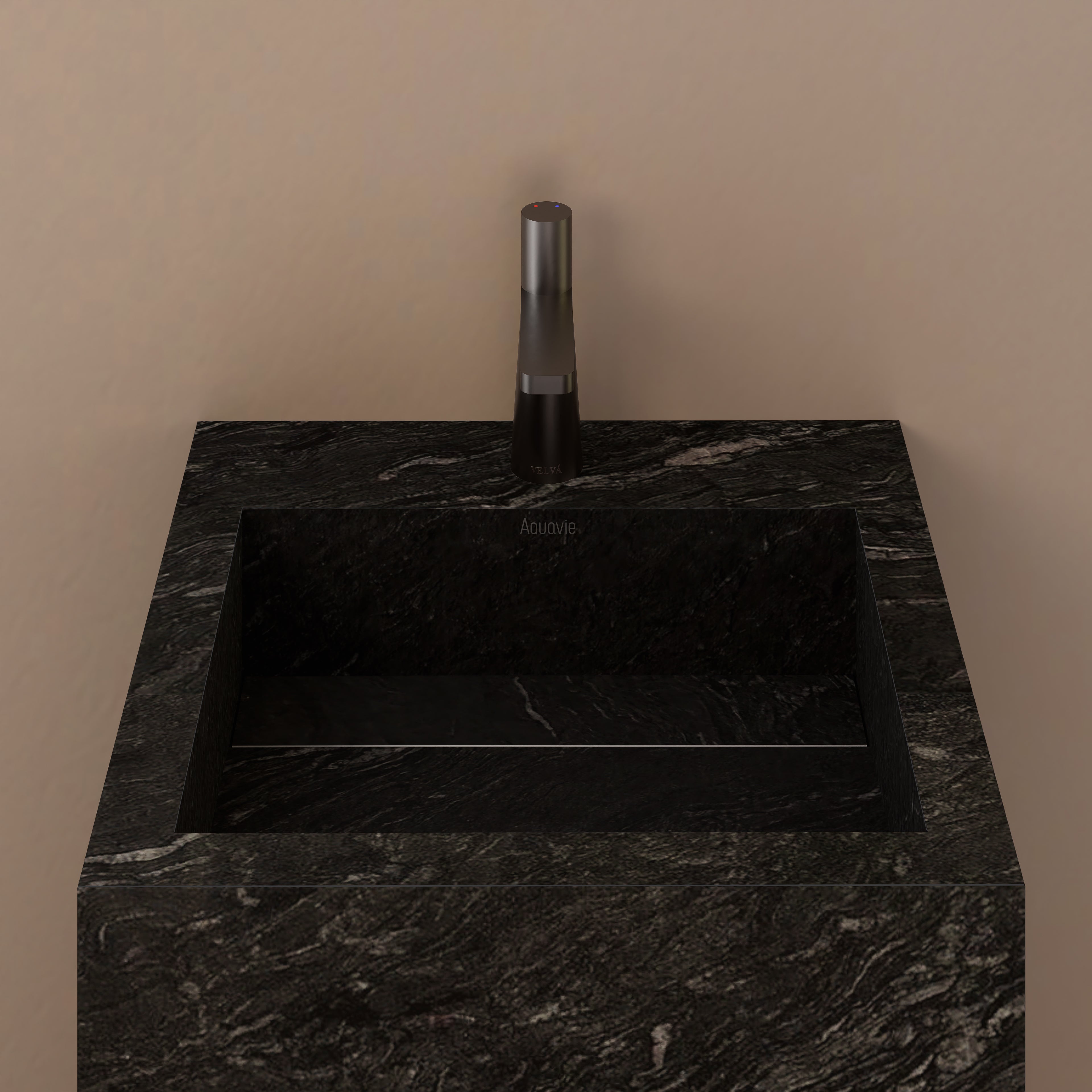 Monolithic Freestanding Pedestal Sink | Nero Marquina Sintered Stone Ramp Basin