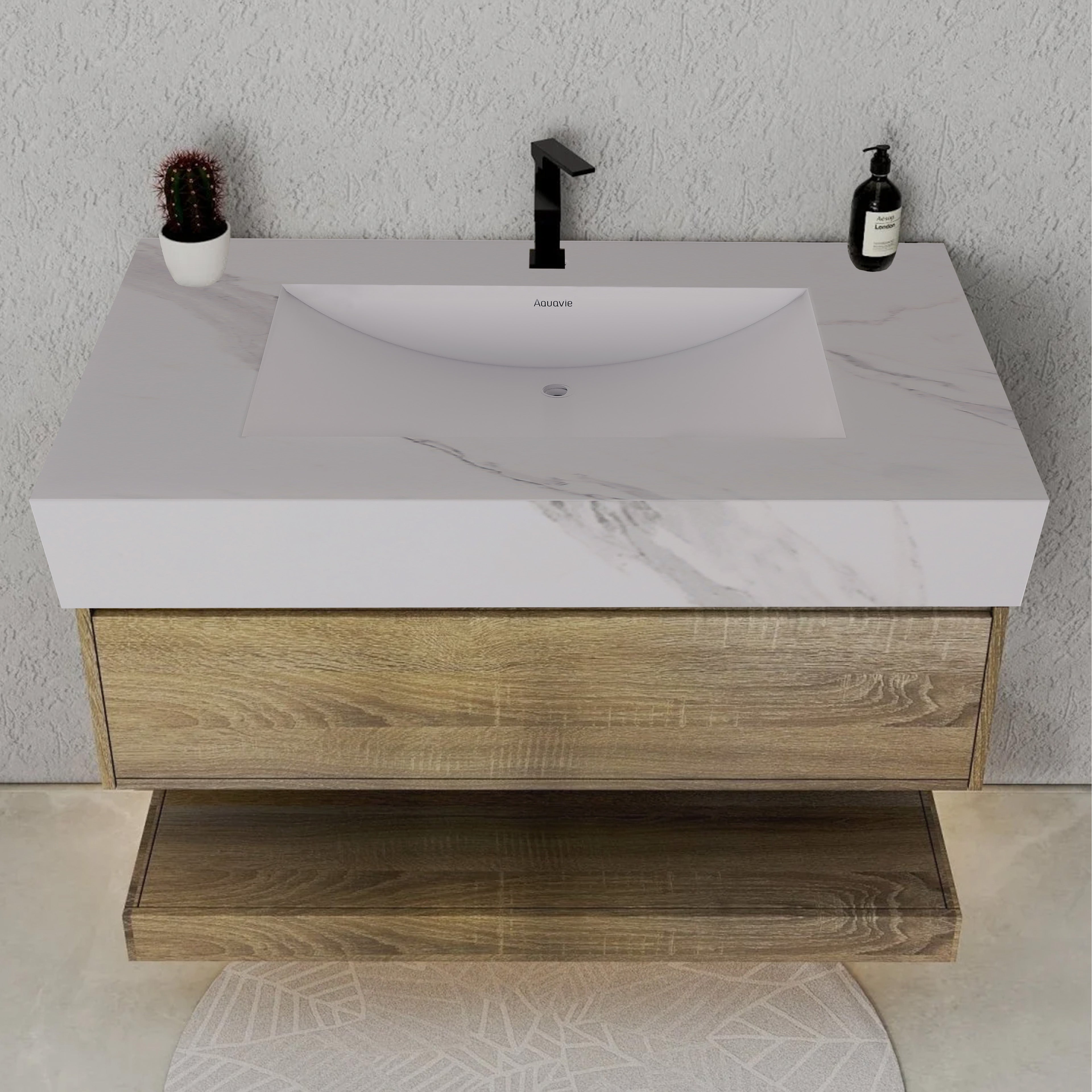 32", 36", 40" Light Oak Hotel-Style Floating Bathroom Vanity With Sintered Stone Top
